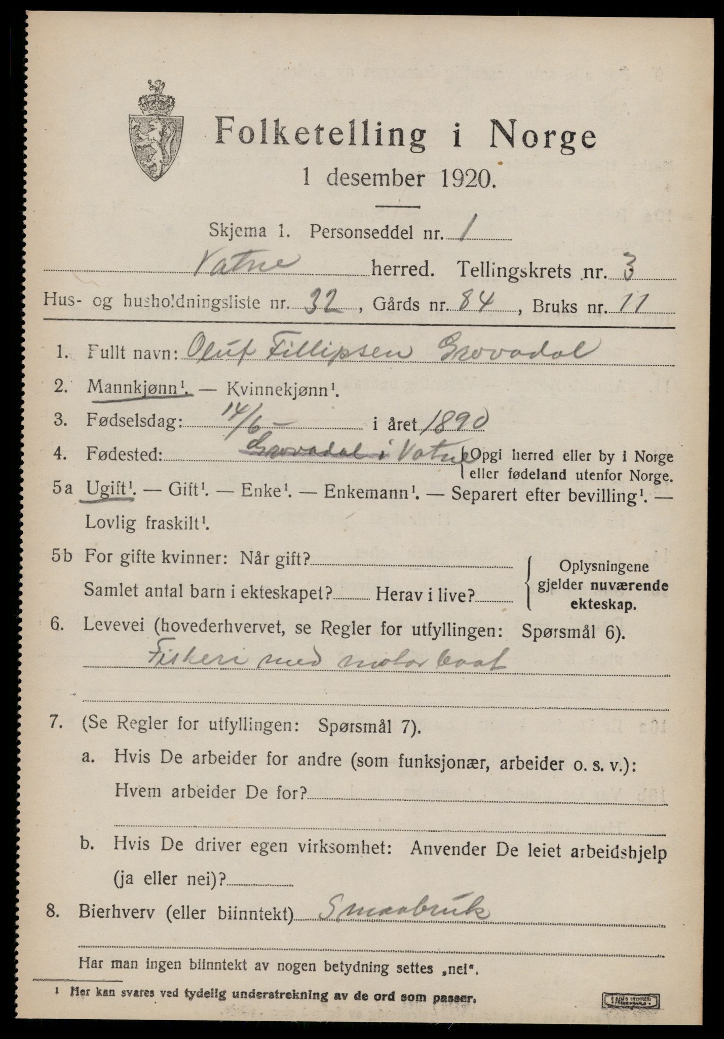 SAT, Folketelling 1920 for 1530 Vatne herred, 1920, s. 1782