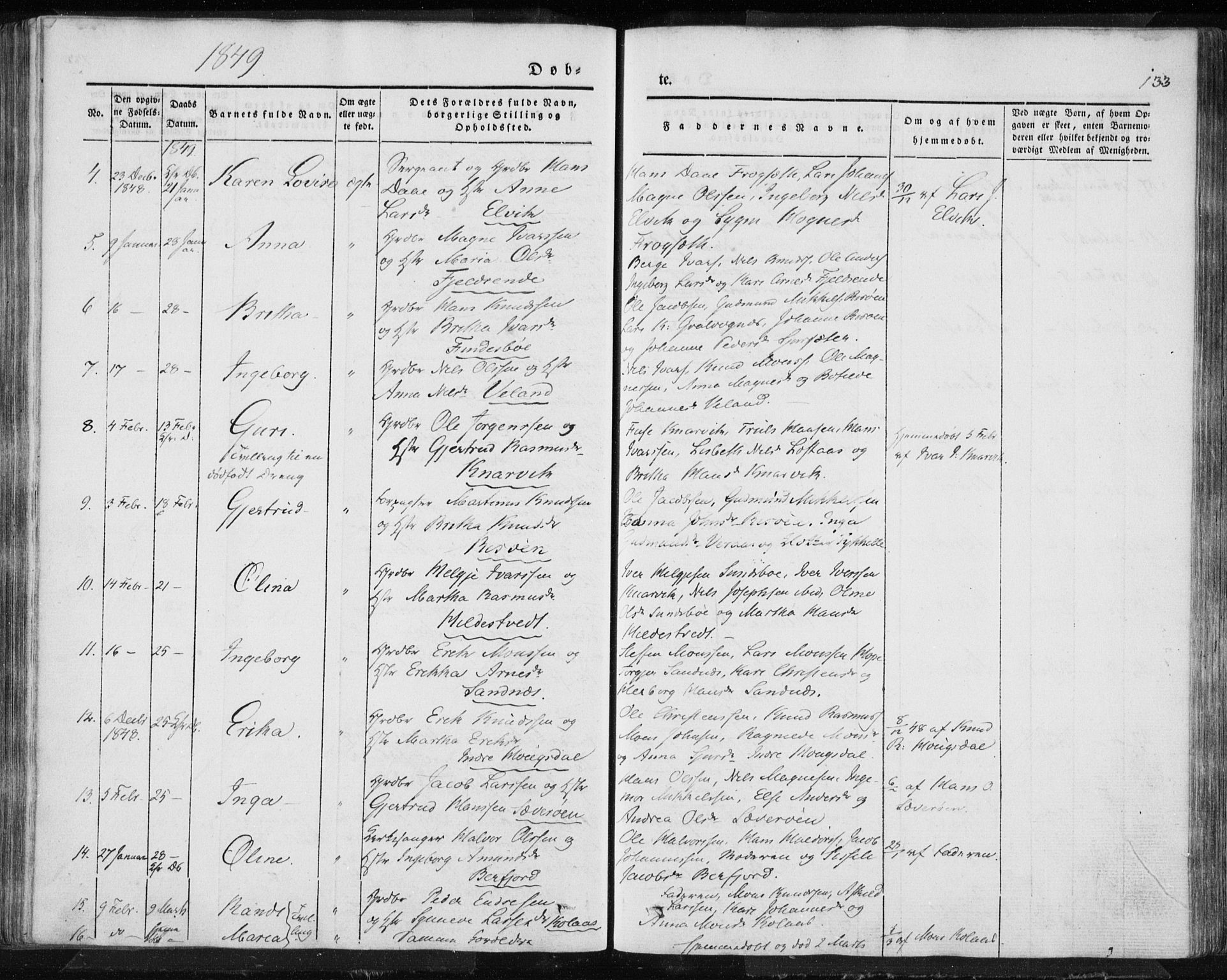 Lindås Sokneprestembete, AV/SAB-A-76701/H/Haa/Haaa/L0010: Ministerialbok nr. A 10, 1842-1862, s. 133