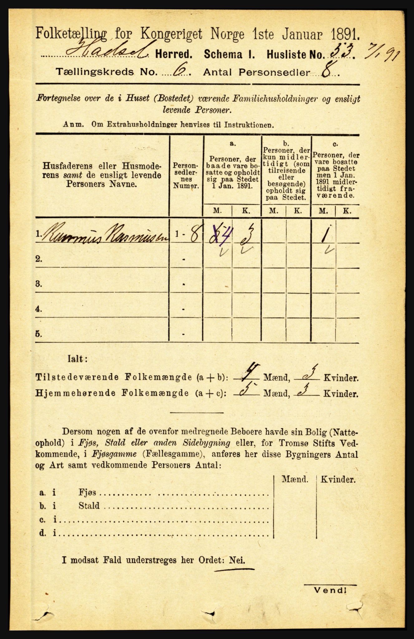 RA, Folketelling 1891 for 1866 Hadsel herred, 1891, s. 2632