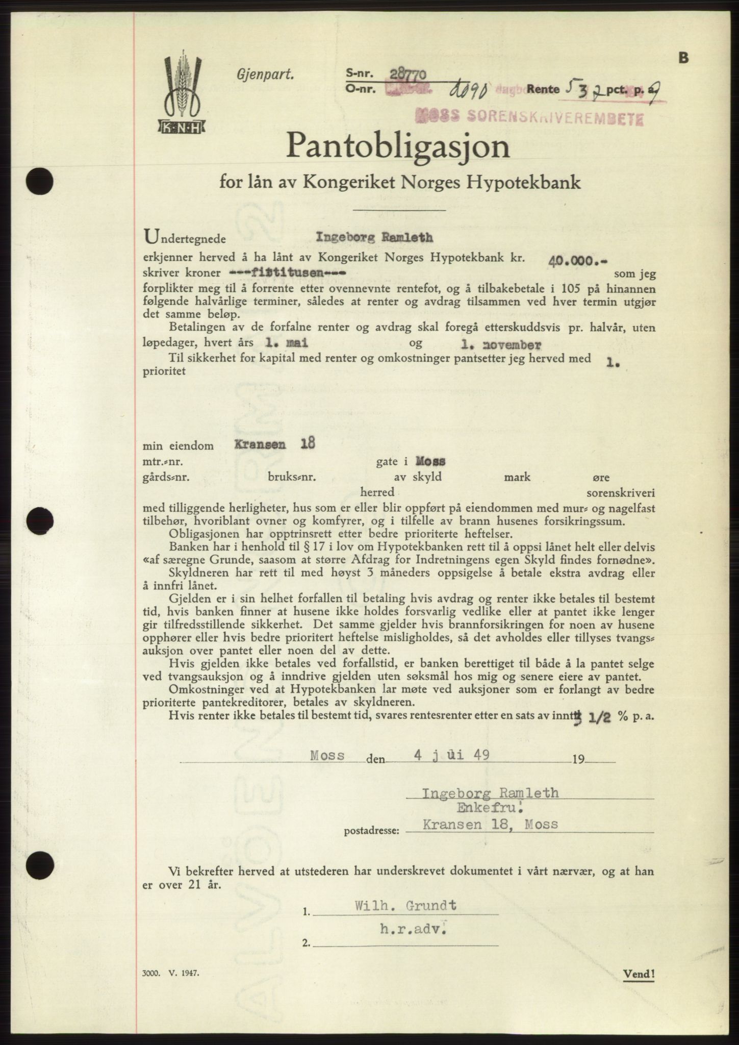 Moss sorenskriveri, SAO/A-10168: Pantebok nr. B22, 1949-1949, Dagboknr: 2090/1949