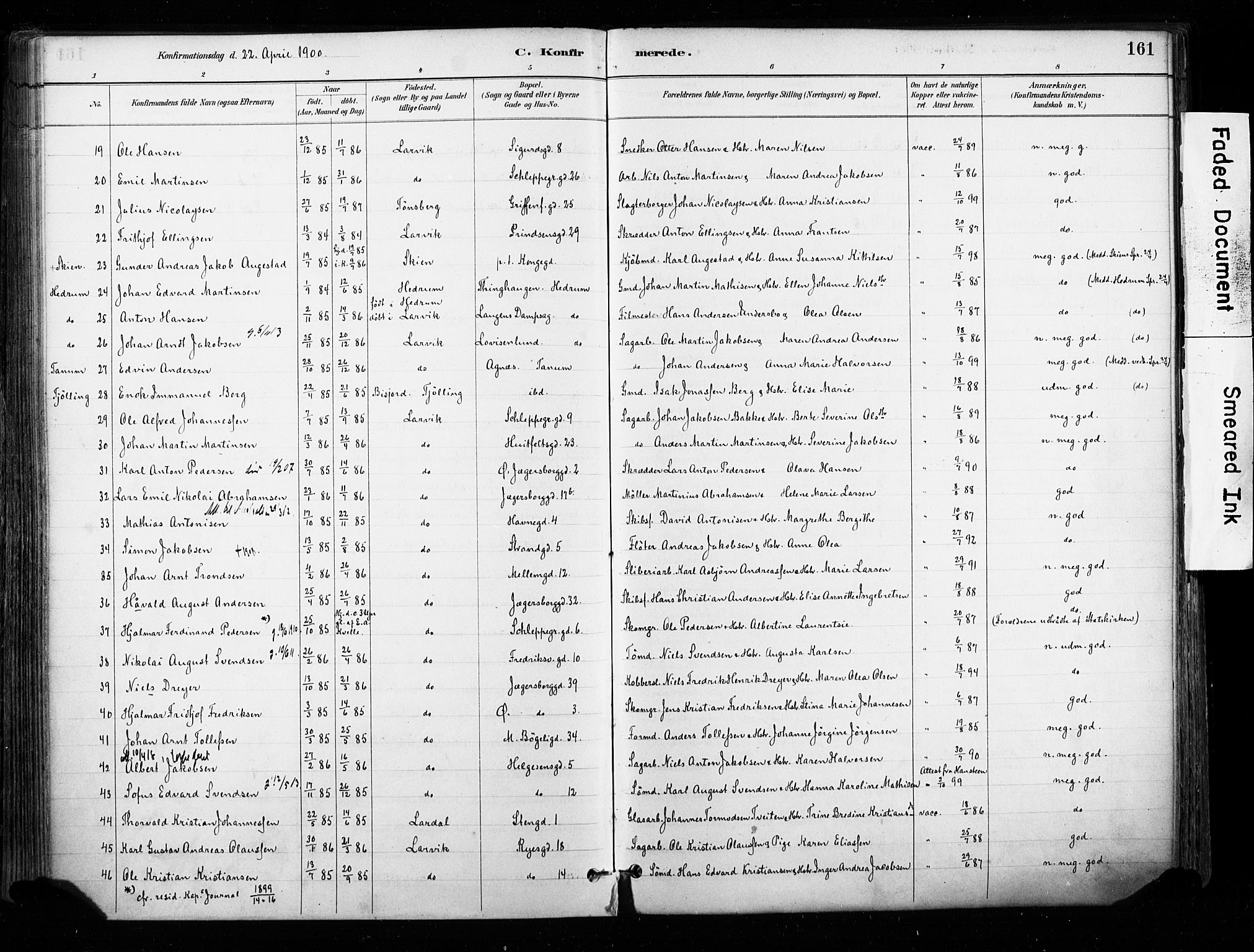 Larvik kirkebøker, SAKO/A-352/F/Fa/L0008: Ministerialbok nr. I 8, 1884-1902, s. 161