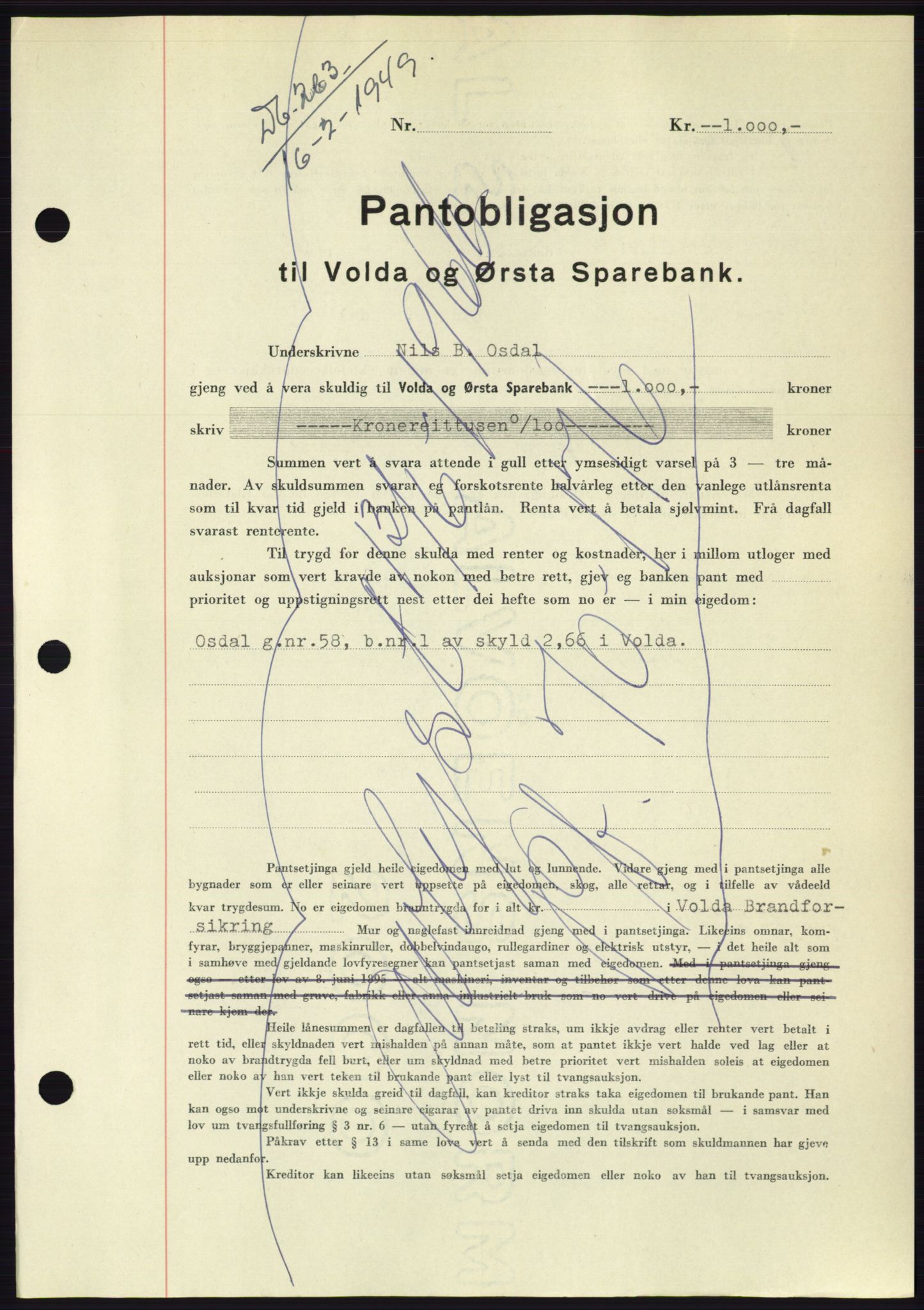 Søre Sunnmøre sorenskriveri, SAT/A-4122/1/2/2C/L0116: Pantebok nr. 4B, 1948-1949, Dagboknr: 263/1949