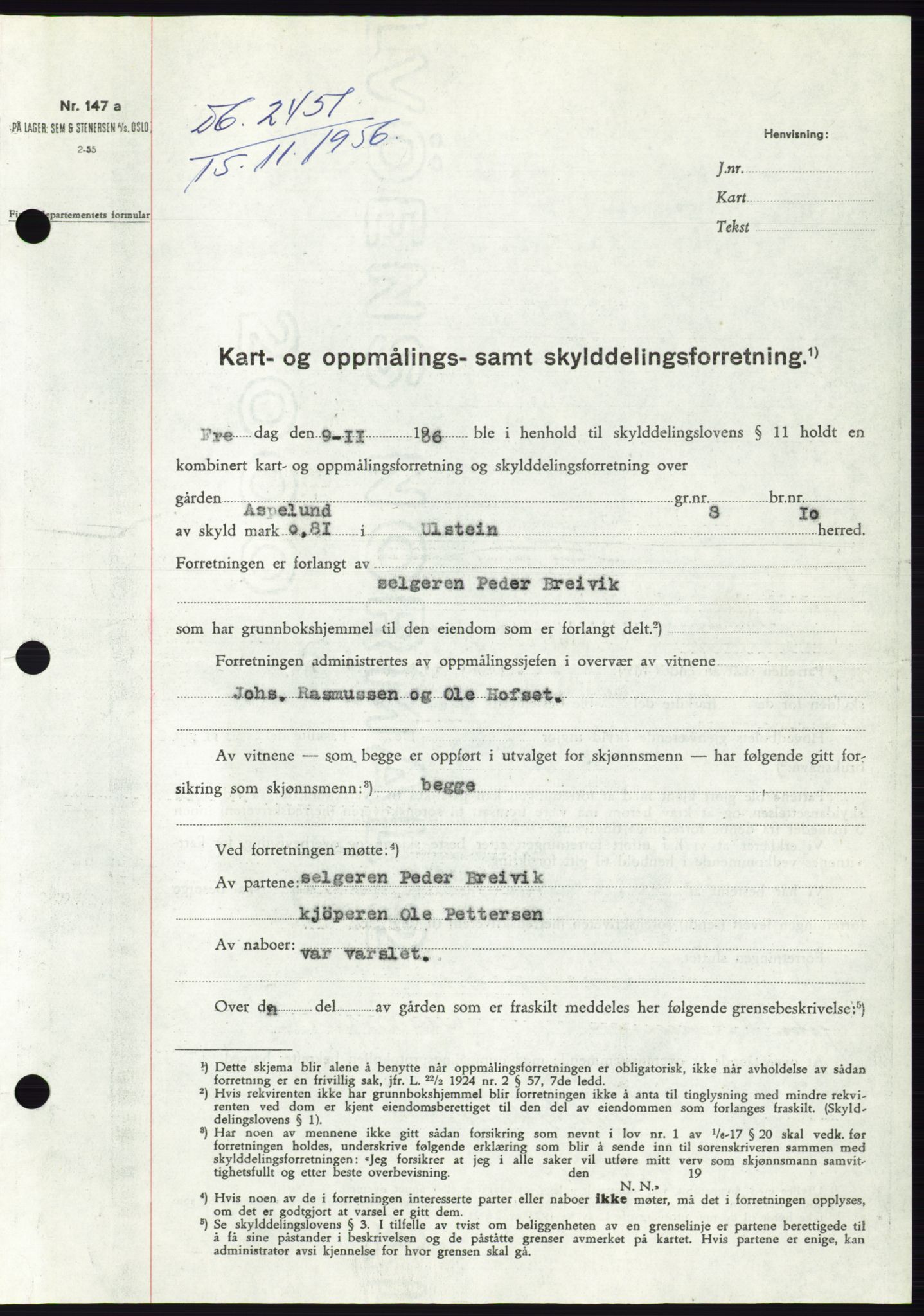 Søre Sunnmøre sorenskriveri, SAT/A-4122/1/2/2C/L0105: Pantebok nr. 31A, 1956-1957, Dagboknr: 2451/1956