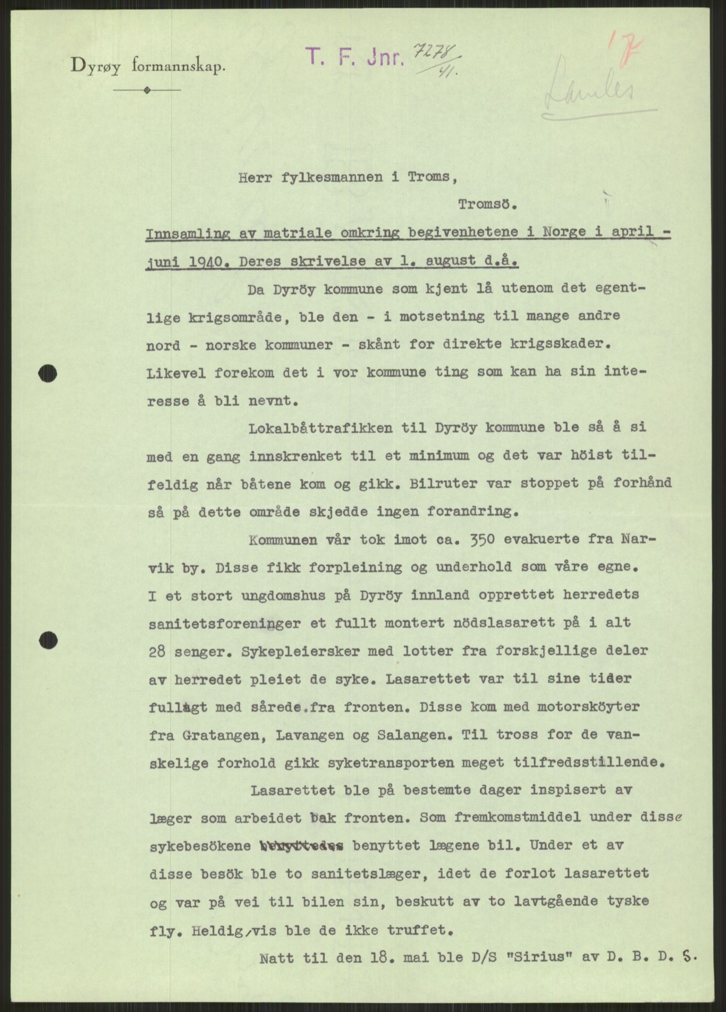 Forsvaret, Forsvarets krigshistoriske avdeling, AV/RA-RAFA-2017/Y/Ya/L0017: II-C-11-31 - Fylkesmenn.  Rapporter om krigsbegivenhetene 1940., 1940, s. 608