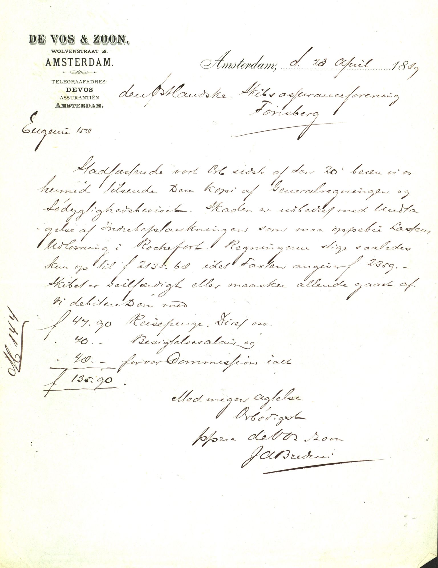 Pa 63 - Østlandske skibsassuranceforening, VEMU/A-1079/G/Ga/L0023/0007: Havaridokumenter / Eugenie, Askur, Præsident Harbitz, Professor Johnson, Professor Mohn, 1889, s. 4