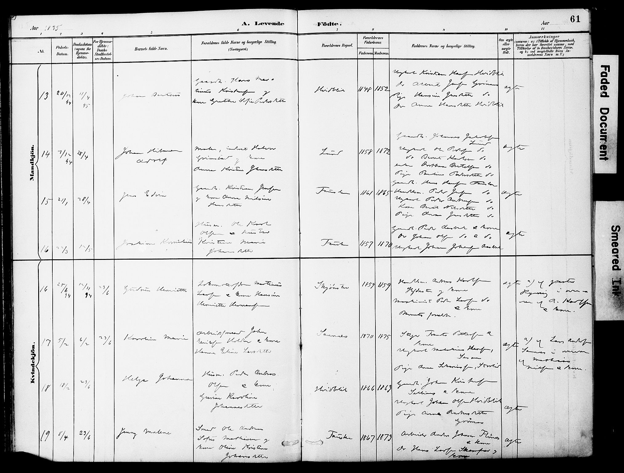 Ministerialprotokoller, klokkerbøker og fødselsregistre - Nordland, AV/SAT-A-1459/849/L0690: Ministerialbok nr. 849A02, 1890-1897, s. 61