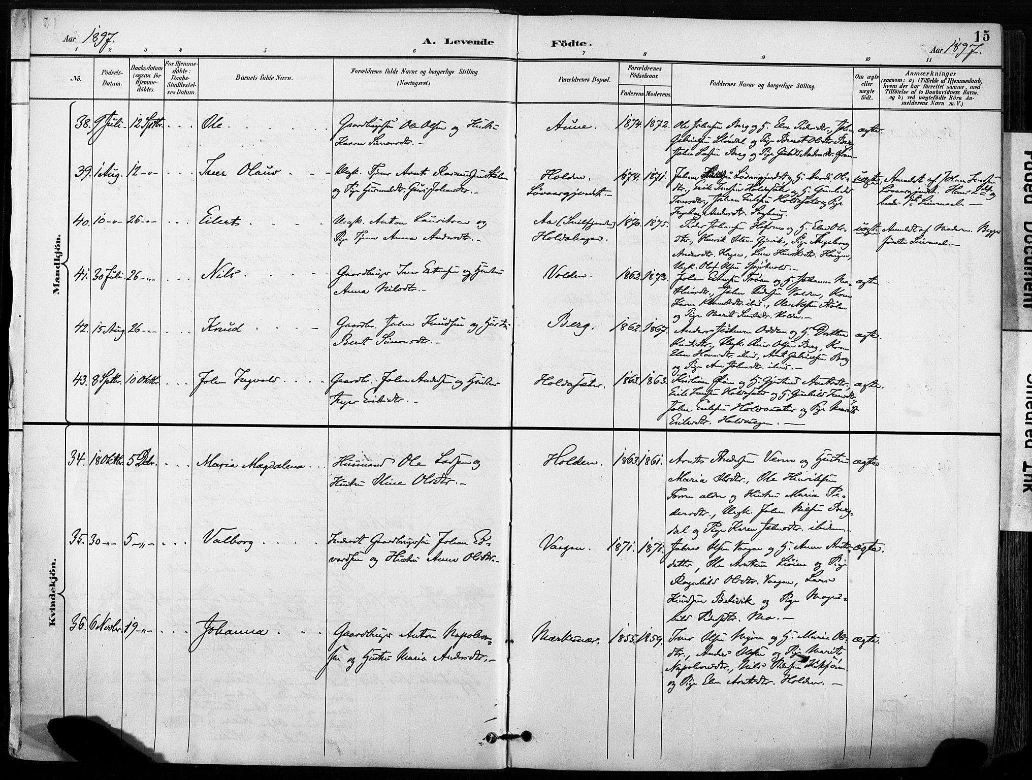 Ministerialprotokoller, klokkerbøker og fødselsregistre - Sør-Trøndelag, SAT/A-1456/630/L0497: Ministerialbok nr. 630A10, 1896-1910, s. 15