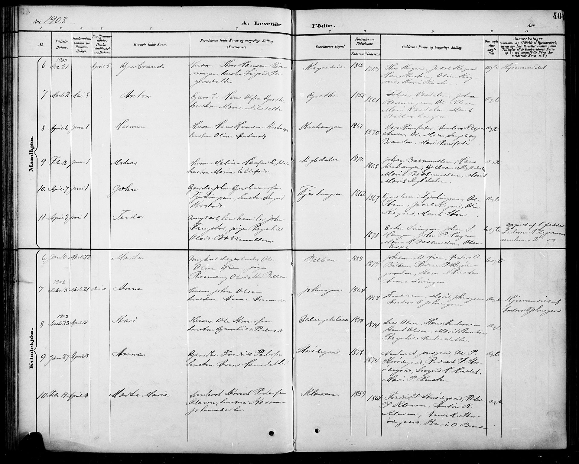 Sel prestekontor, AV/SAH-PREST-074/H/Ha/Hab/L0005: Klokkerbok nr. 5, 1894-1923, s. 46