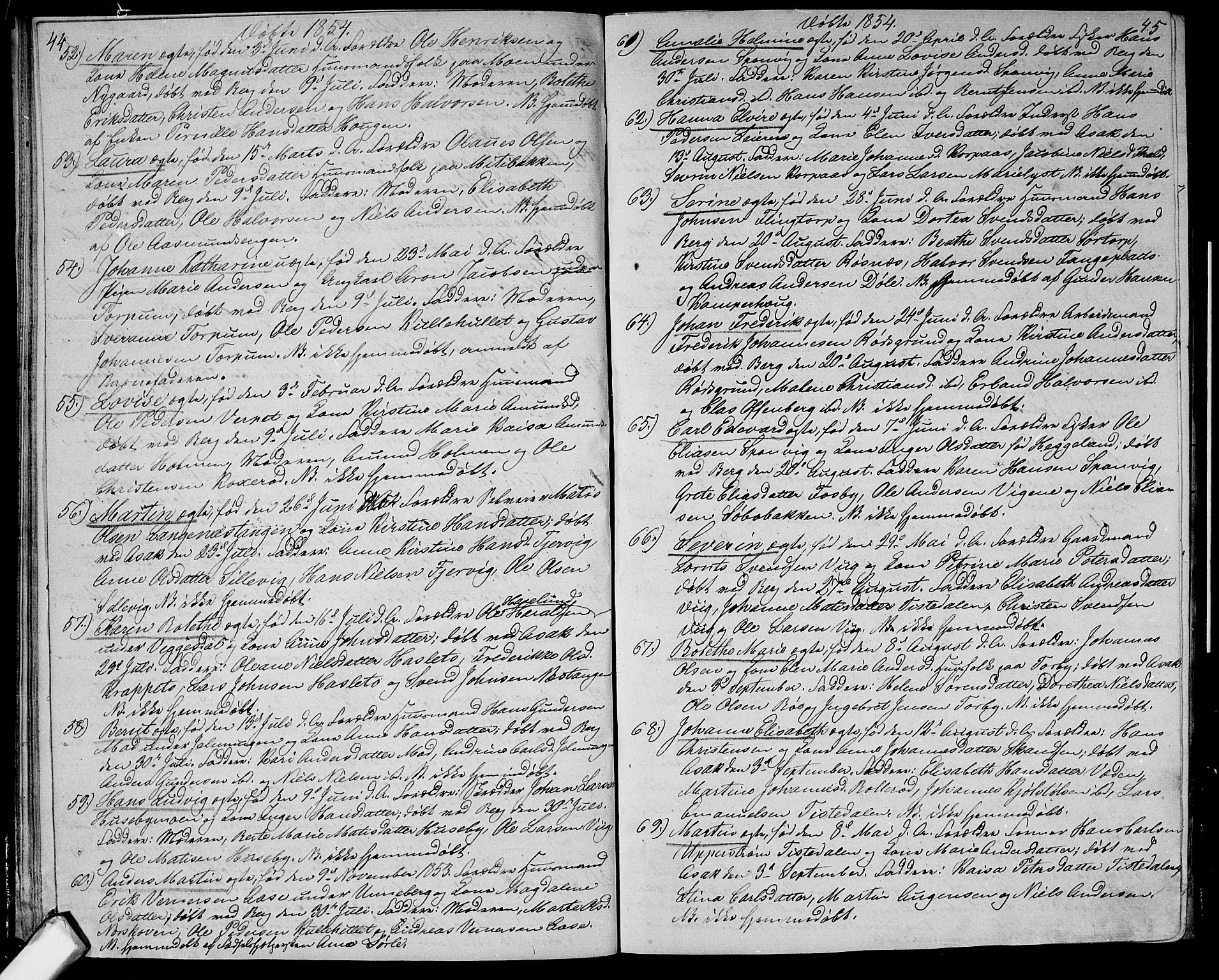 Berg prestekontor Kirkebøker, AV/SAO-A-10902/G/Ga/L0003: Klokkerbok nr.  I 3, 1850-1866, s. 44-45