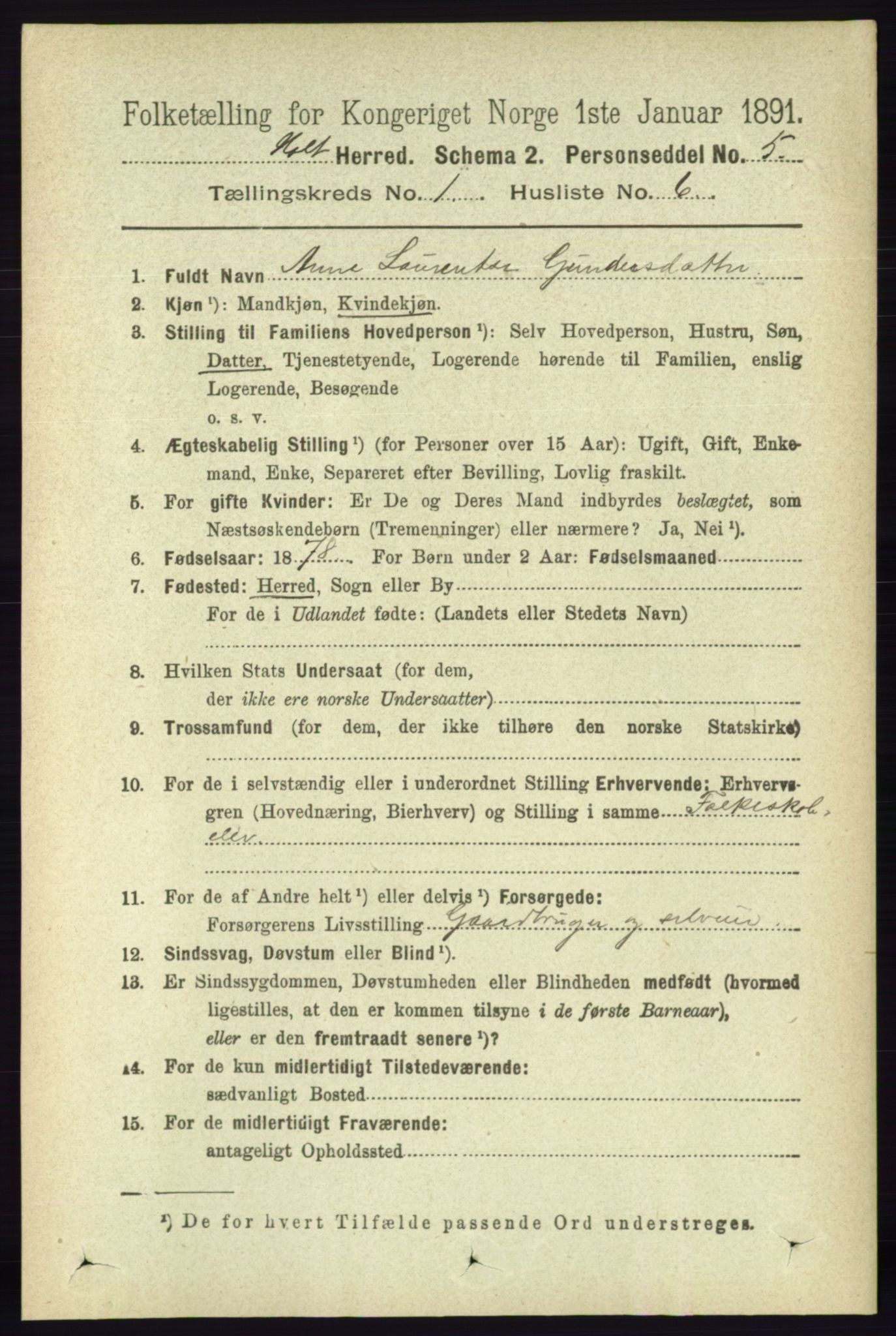 RA, Folketelling 1891 for 0914 Holt herred, 1891, s. 159