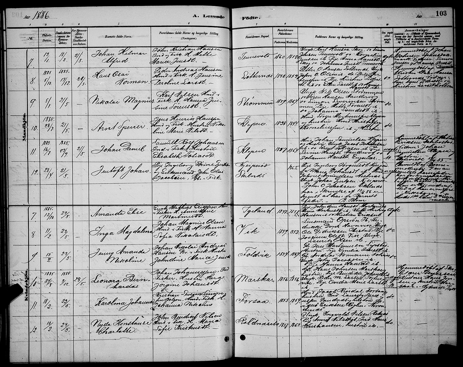 Ibestad sokneprestembete, AV/SATØ-S-0077/H/Ha/Hab/L0007klokker: Klokkerbok nr. 7, 1879-1889, s. 103