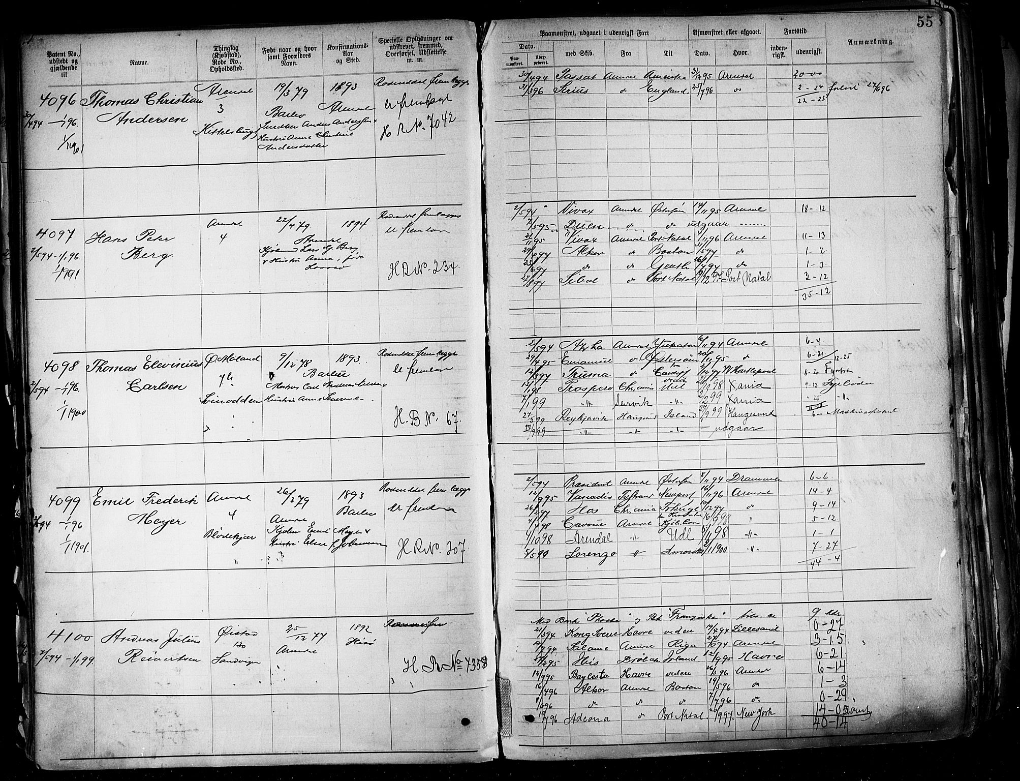 Arendal mønstringskrets, SAK/2031-0012/F/Fa/L0004: Annotasjonsrulle nr 3828-4715 og nr 1-1296, S-4, 1892-1918, s. 61