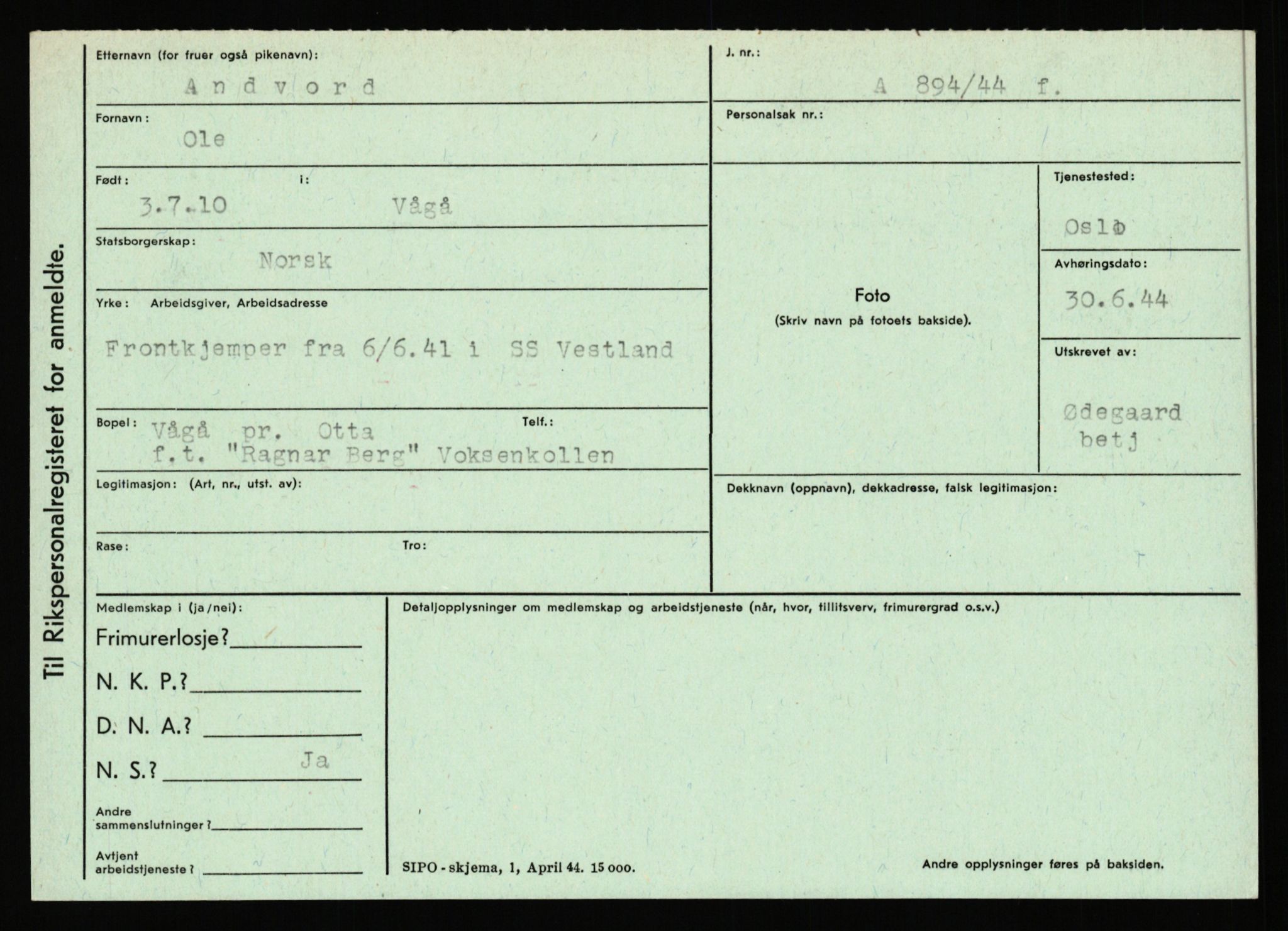 Statspolitiet - Hovedkontoret / Osloavdelingen, AV/RA-S-1329/C/Ca/L0001: Aabakken - Armann, 1943-1945, s. 4313