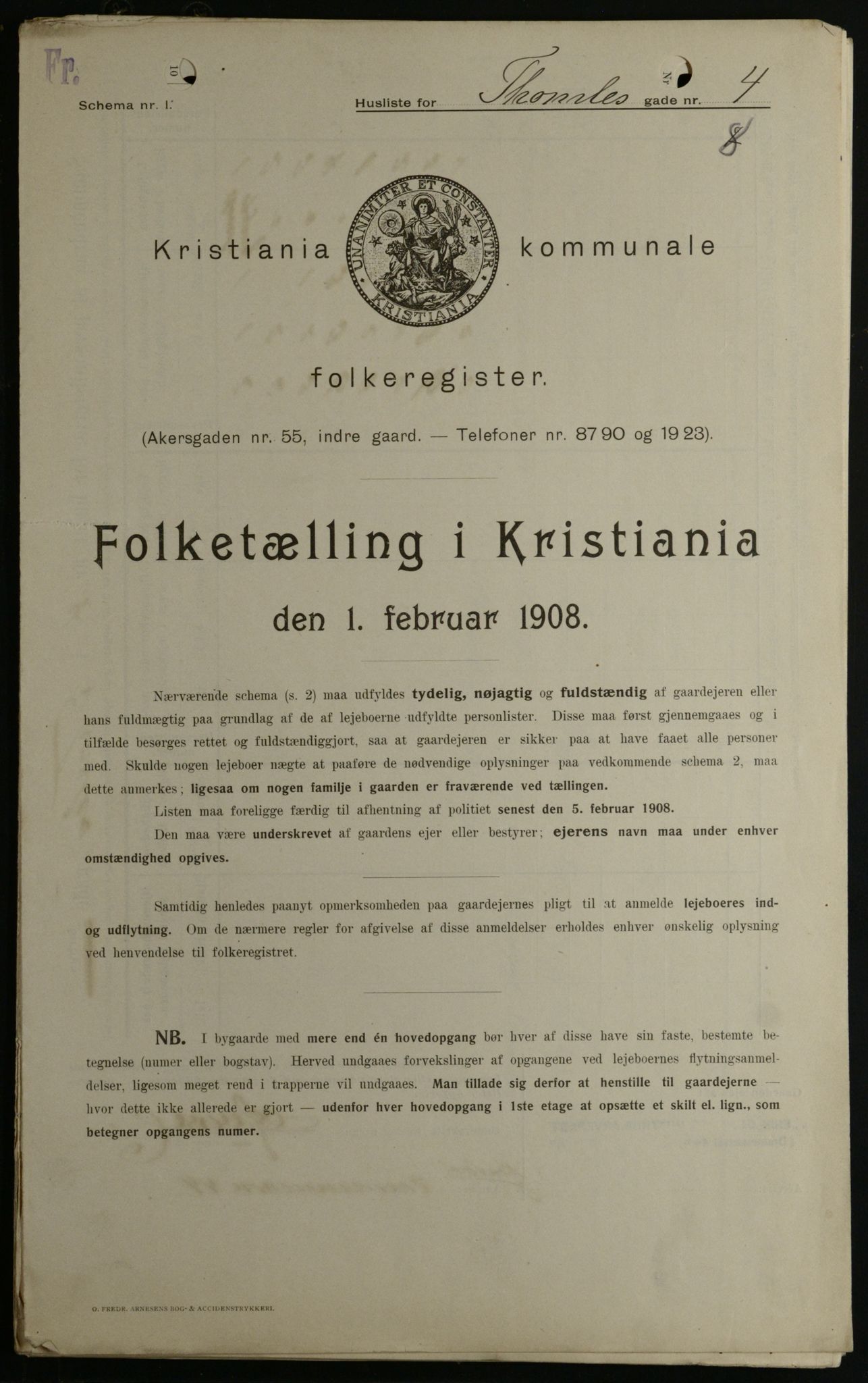 OBA, Kommunal folketelling 1.2.1908 for Kristiania kjøpstad, 1908, s. 98191
