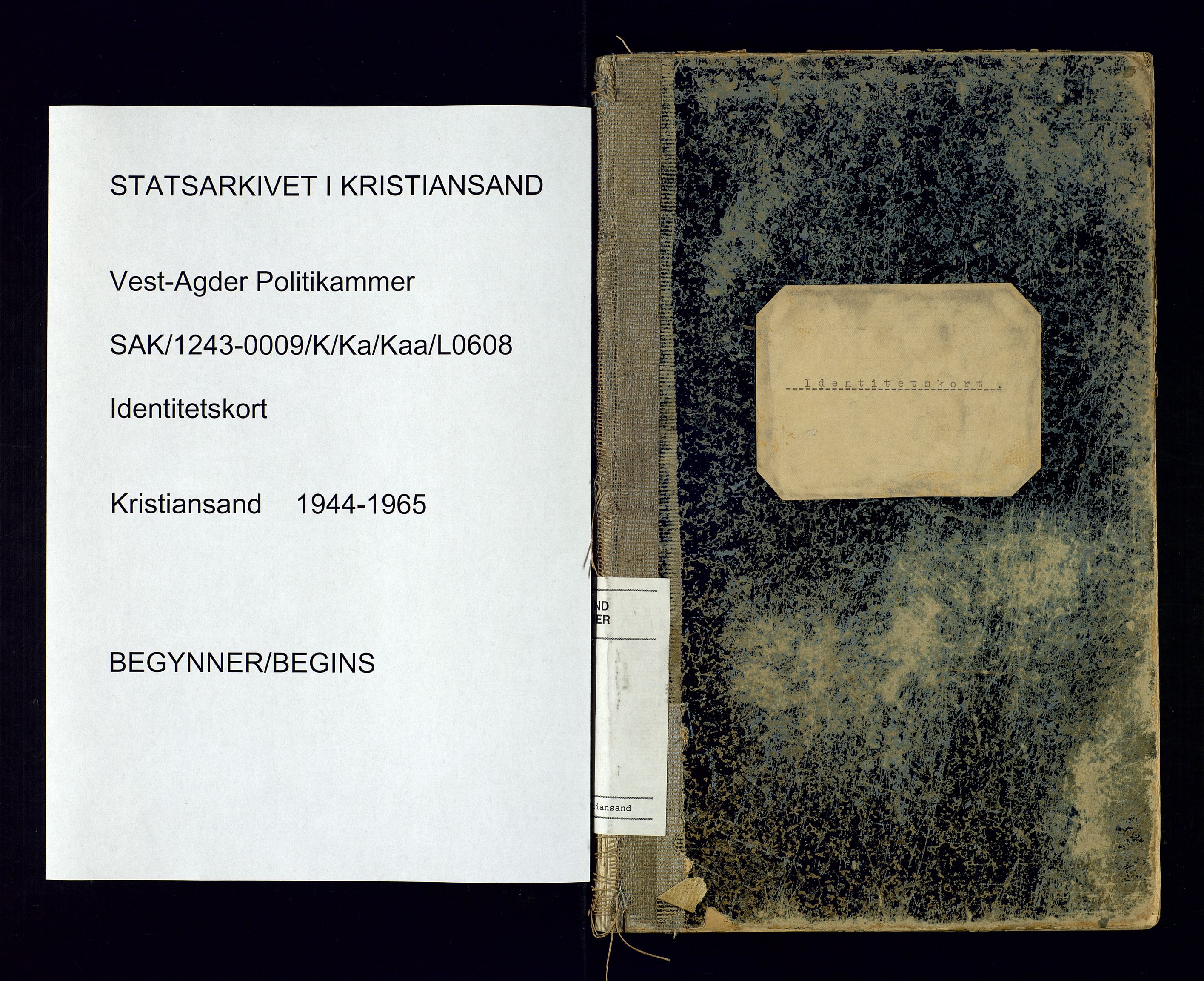 Kristiansand politikammer - 2, SAK/1243-0009/K/Ka/Kaa/L0608: Protokoll identitetskort, 1944-1965, s. 1