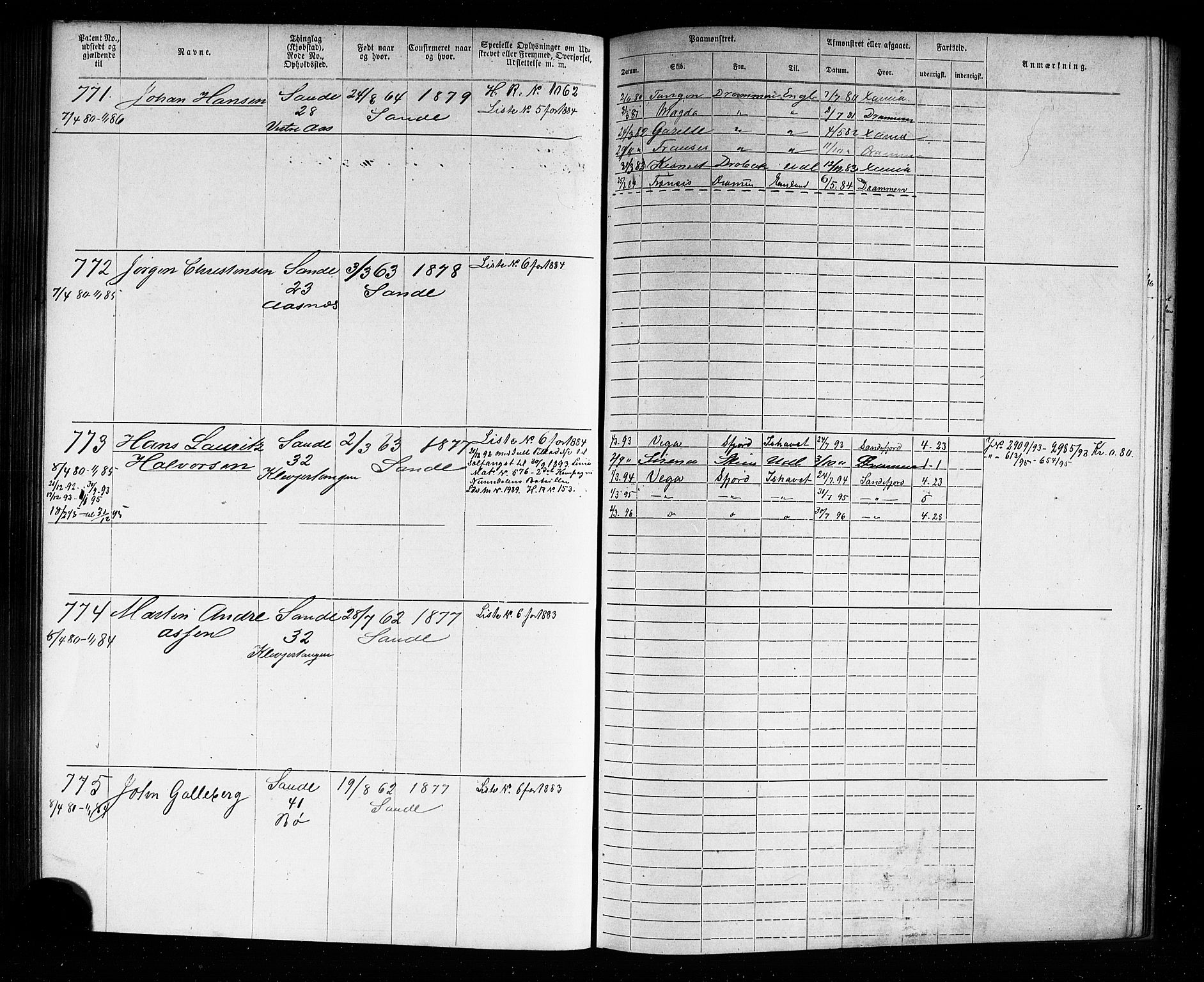 Holmestrand innrulleringskontor, SAKO/A-1151/F/Fb/L0001: Annotasjonsrulle, 1868-1886, s. 158