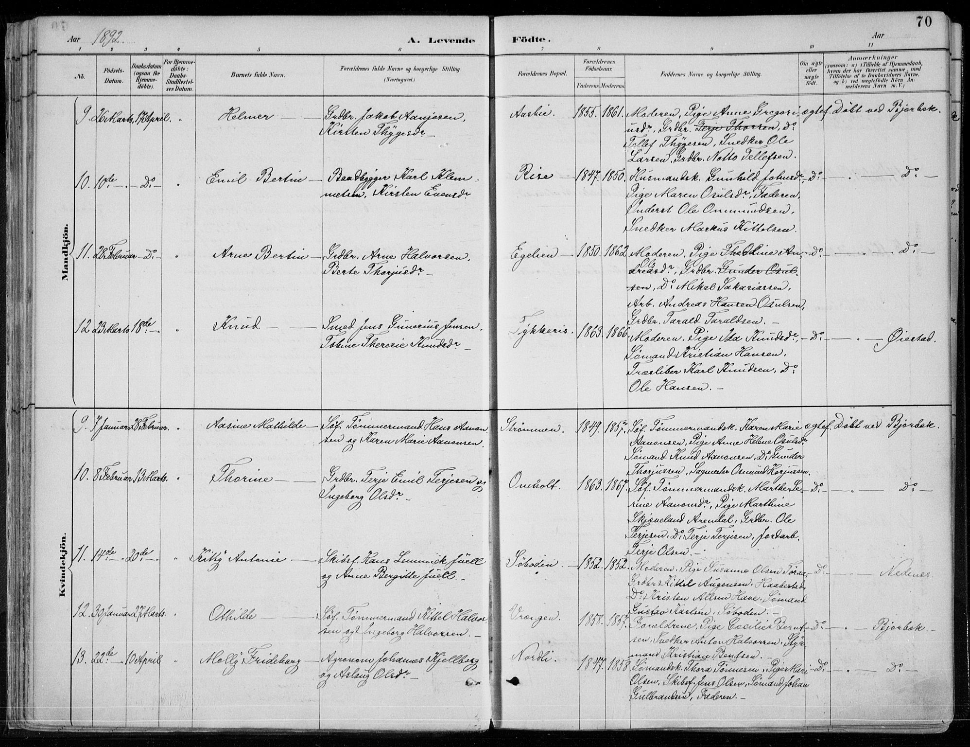 Øyestad sokneprestkontor, AV/SAK-1111-0049/F/Fa/L0017: Ministerialbok nr. A 17, 1887-1896, s. 70