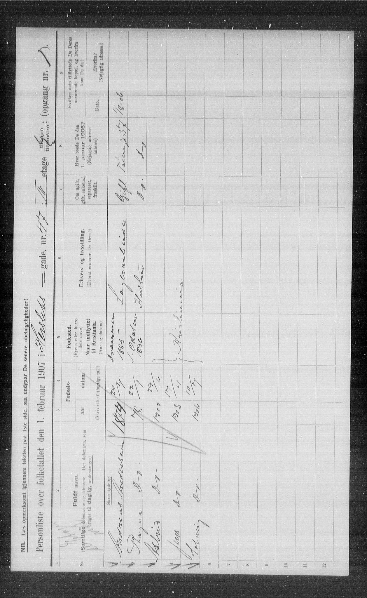 OBA, Kommunal folketelling 1.2.1907 for Kristiania kjøpstad, 1907, s. 20475