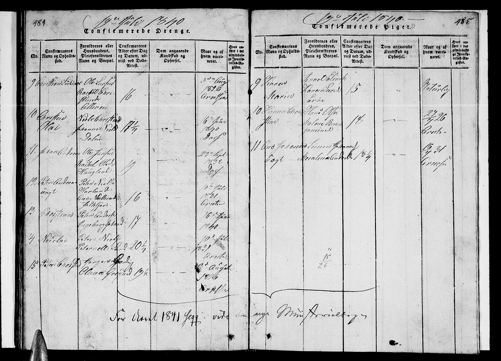 Ministerialprotokoller, klokkerbøker og fødselsregistre - Nordland, AV/SAT-A-1459/839/L0571: Klokkerbok nr. 839C01, 1820-1840, s. 484-485