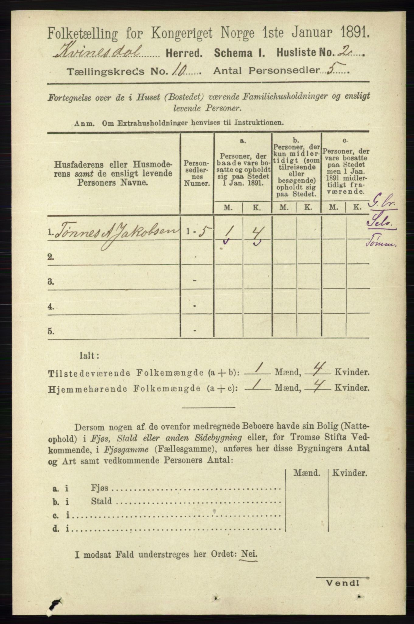 RA, Folketelling 1891 for 1037 Kvinesdal herred, 1891, s. 3752