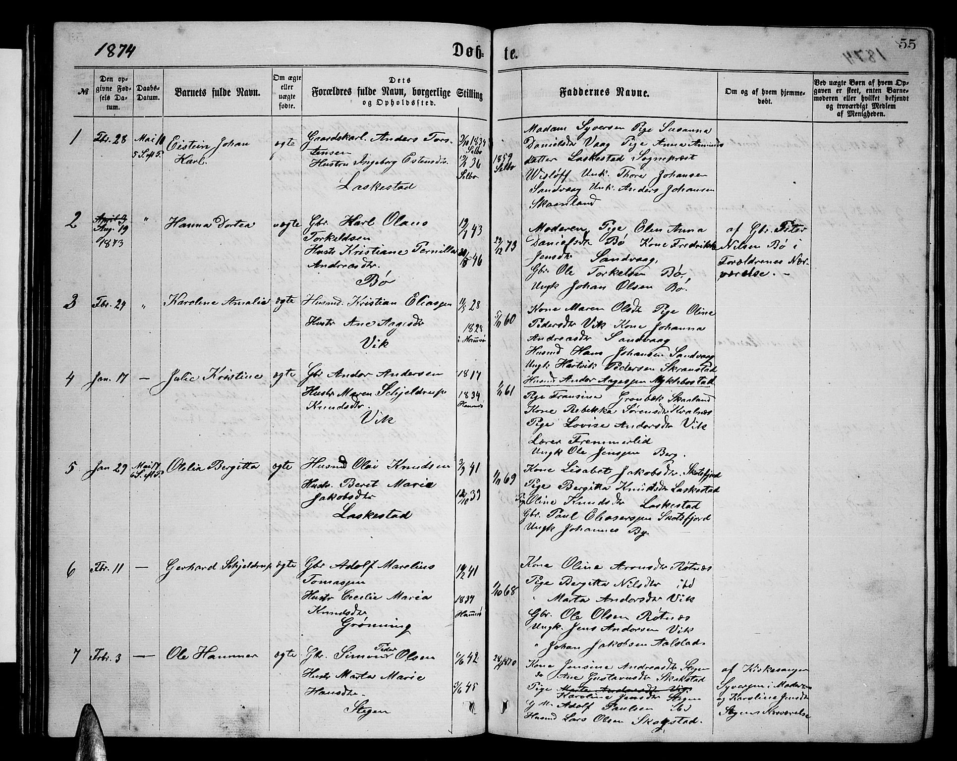 Ministerialprotokoller, klokkerbøker og fødselsregistre - Nordland, AV/SAT-A-1459/855/L0815: Klokkerbok nr. 855C04, 1865-1878, s. 55