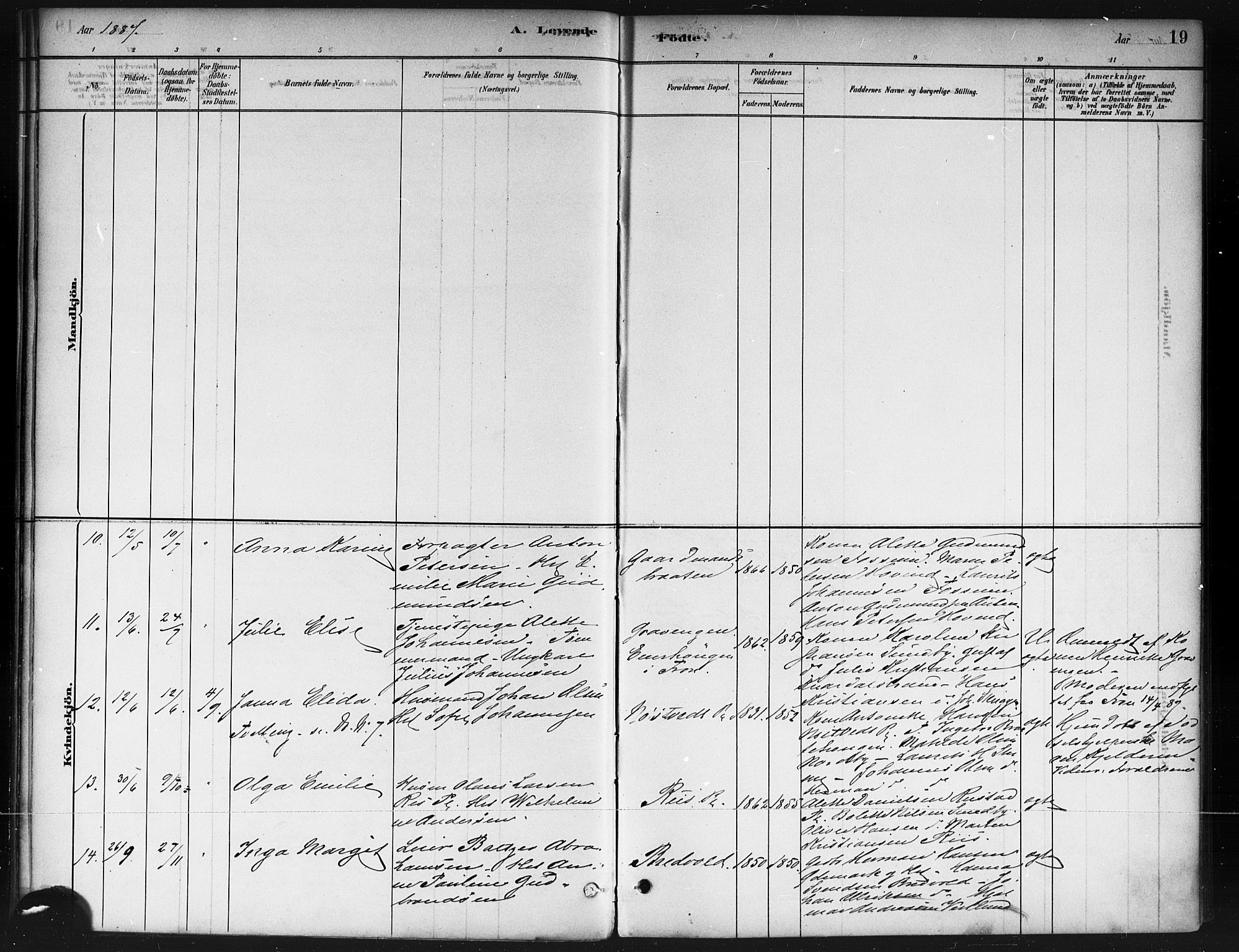 Ås prestekontor Kirkebøker, SAO/A-10894/F/Fb/L0001: Ministerialbok nr. II 1, 1881-1895, s. 19