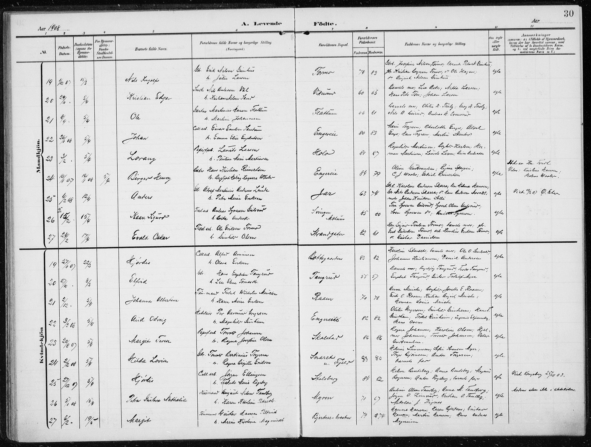 Modum kirkebøker, AV/SAKO-A-234/F/Fa/L0014a: Ministerialbok nr. 14A, 1906-1918, s. 30