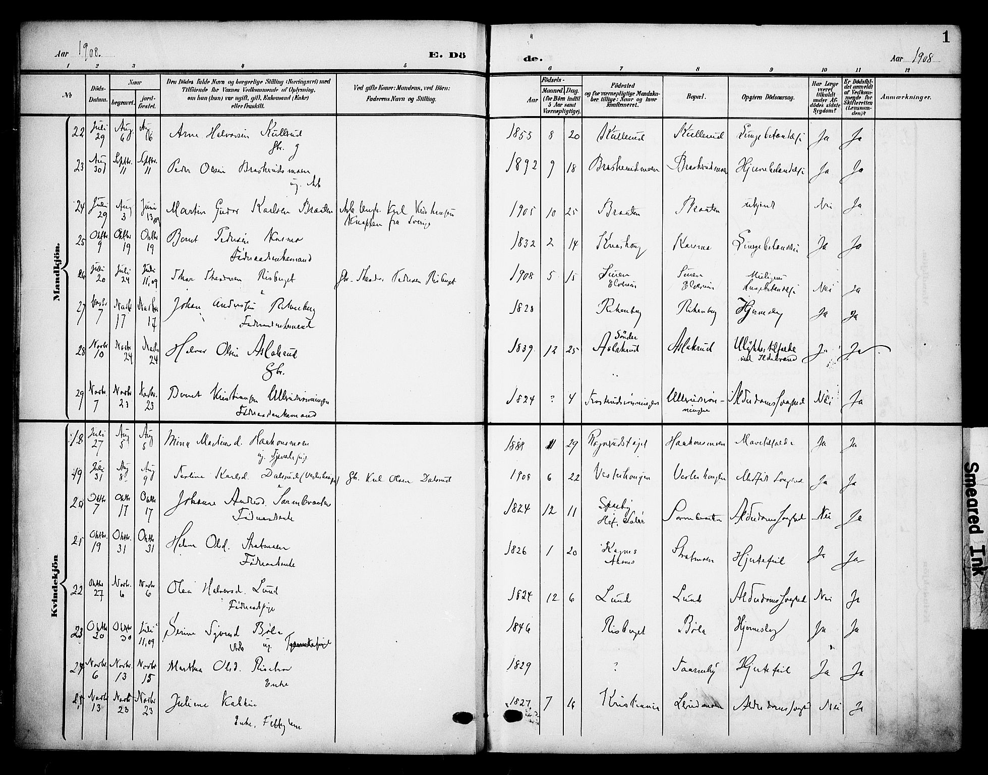 Våler prestekontor, Hedmark, AV/SAH-PREST-040/H/Ha/Haa/L0007: Ministerialbok nr. 7, 1908-1919, s. 1