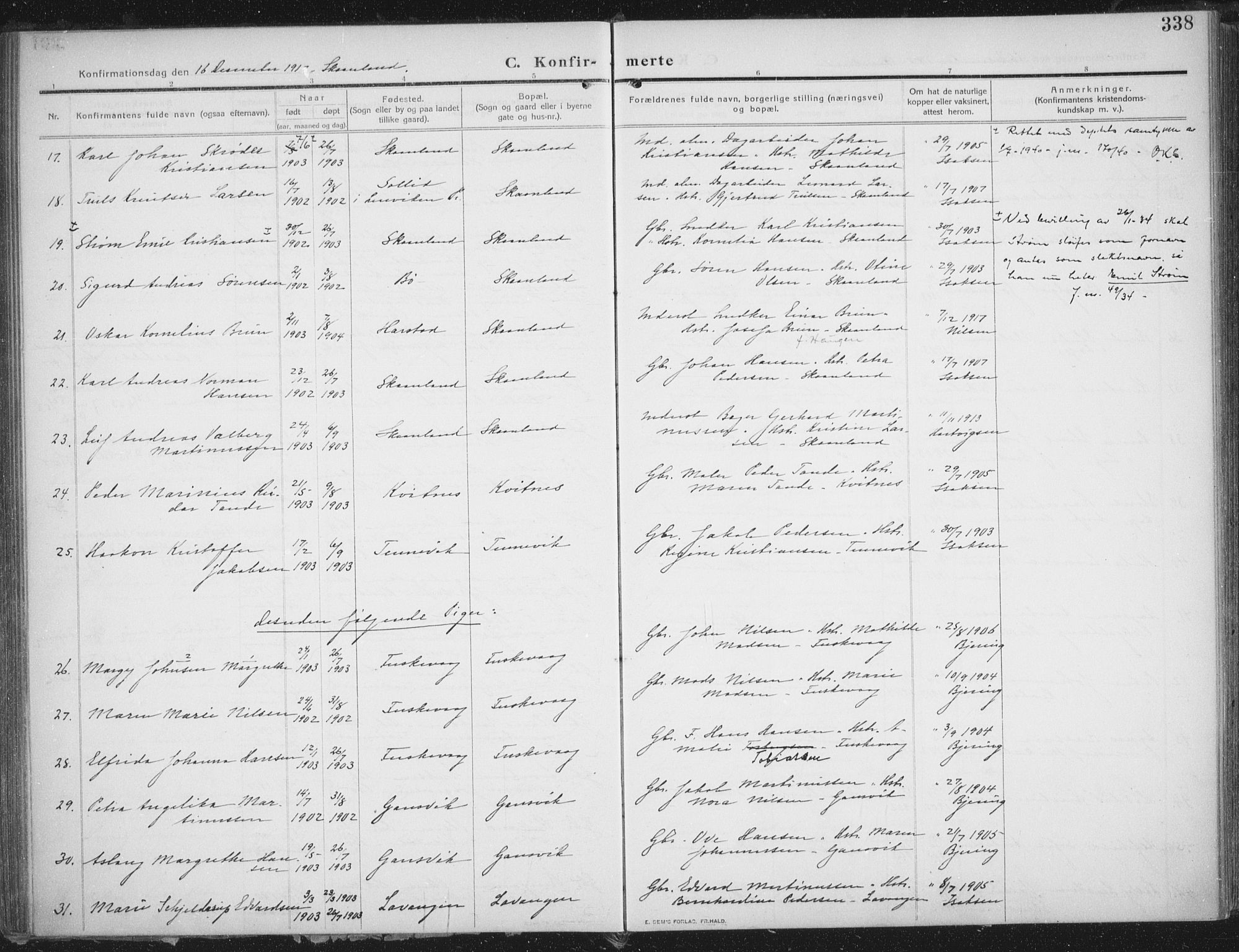 Trondenes sokneprestkontor, AV/SATØ-S-1319/H/Ha/L0018kirke: Ministerialbok nr. 18, 1909-1918, s. 338