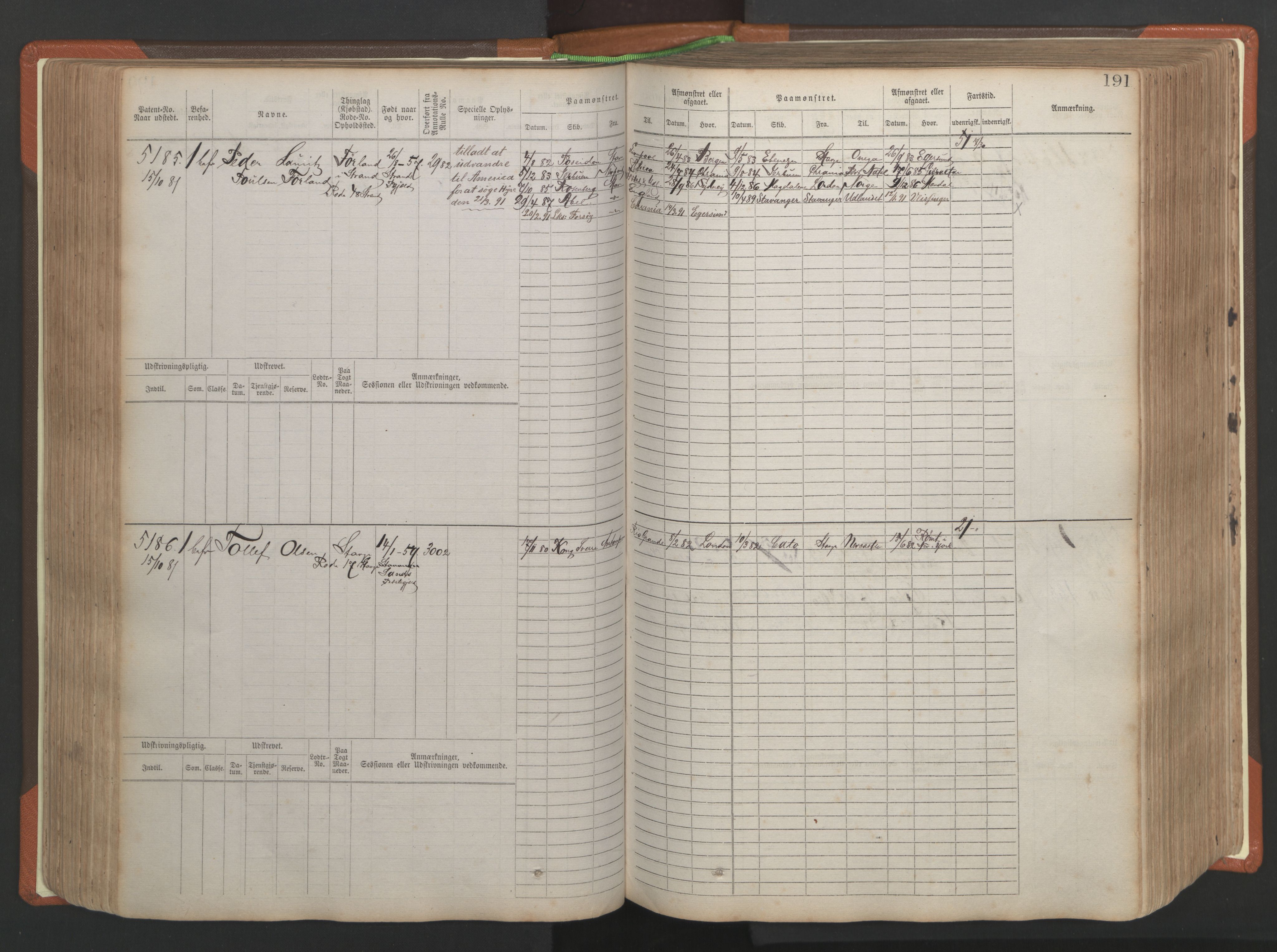 Stavanger sjømannskontor, AV/SAST-A-102006/F/Fb/Fbb/L0009: Sjøfartshovedrulle, patentnr. 4805-6006, 1879-1887, s. 197