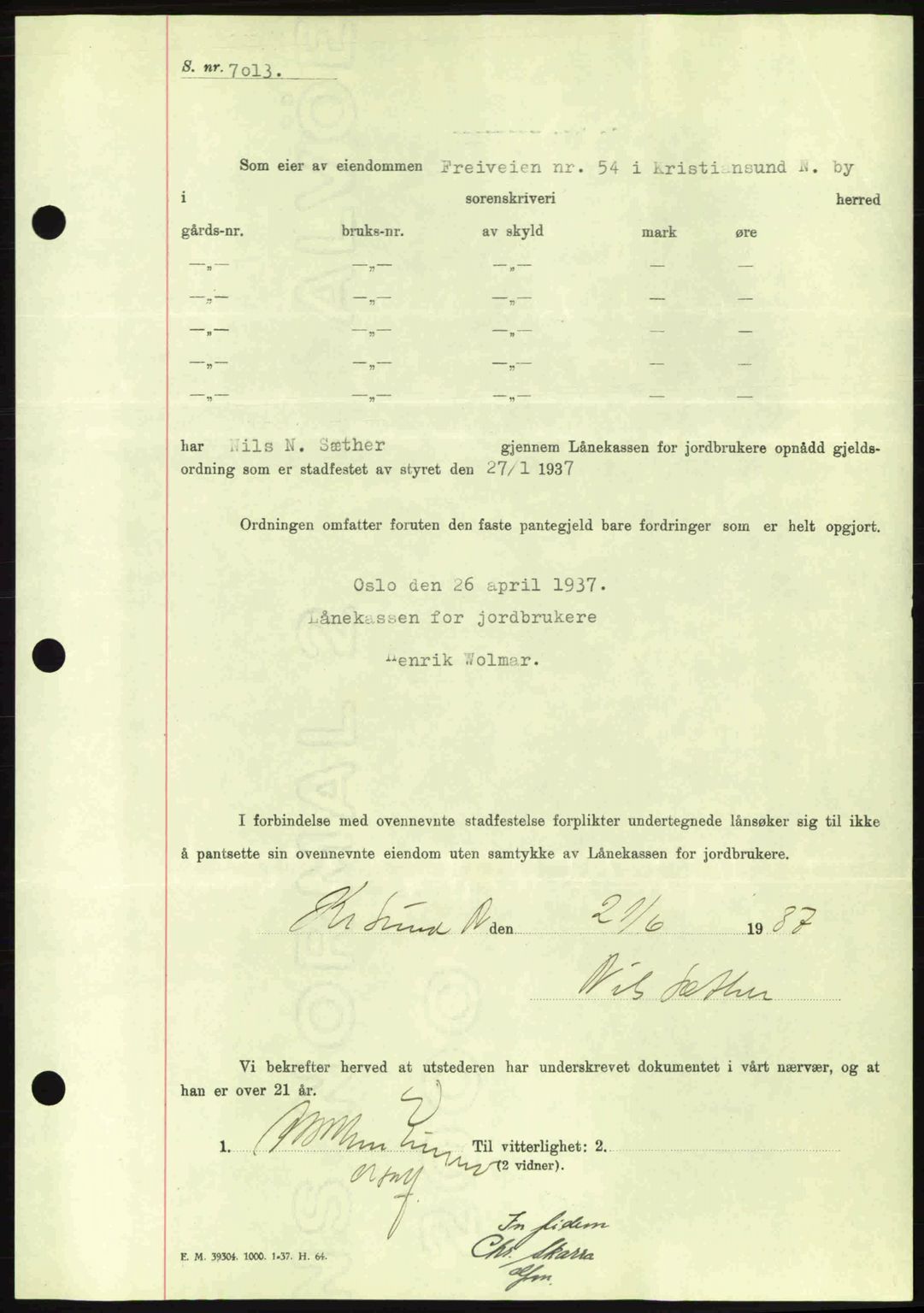 Kristiansund byfogd, AV/SAT-A-4587/A/27: Pantebok nr. 29, 1936-1937, Dagboknr: 367/1937