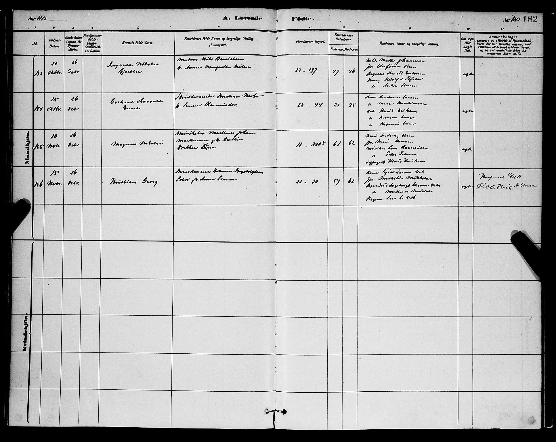 Korskirken sokneprestembete, SAB/A-76101/H/Hab: Klokkerbok nr. B 8, 1878-1887, s. 182