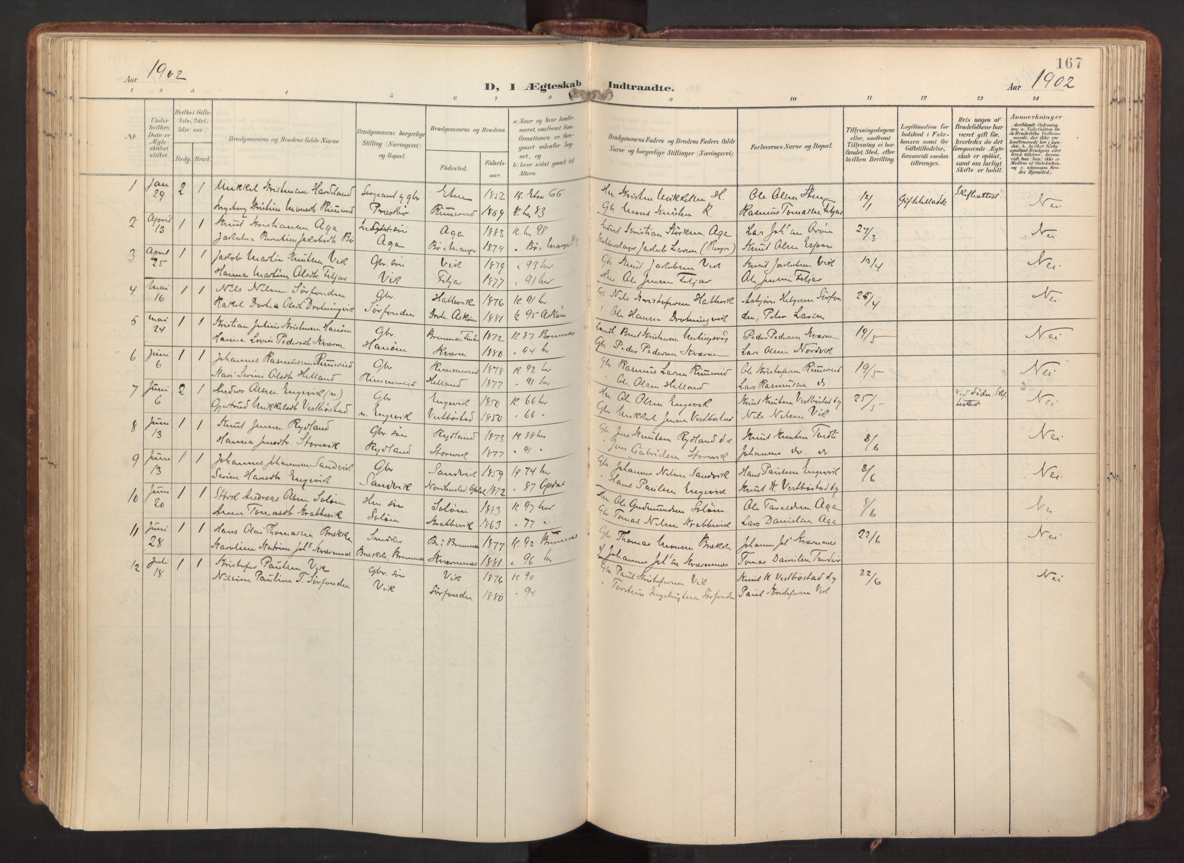 Fitjar sokneprestembete, AV/SAB-A-99926: Ministerialbok nr. A 3, 1900-1918, s. 167