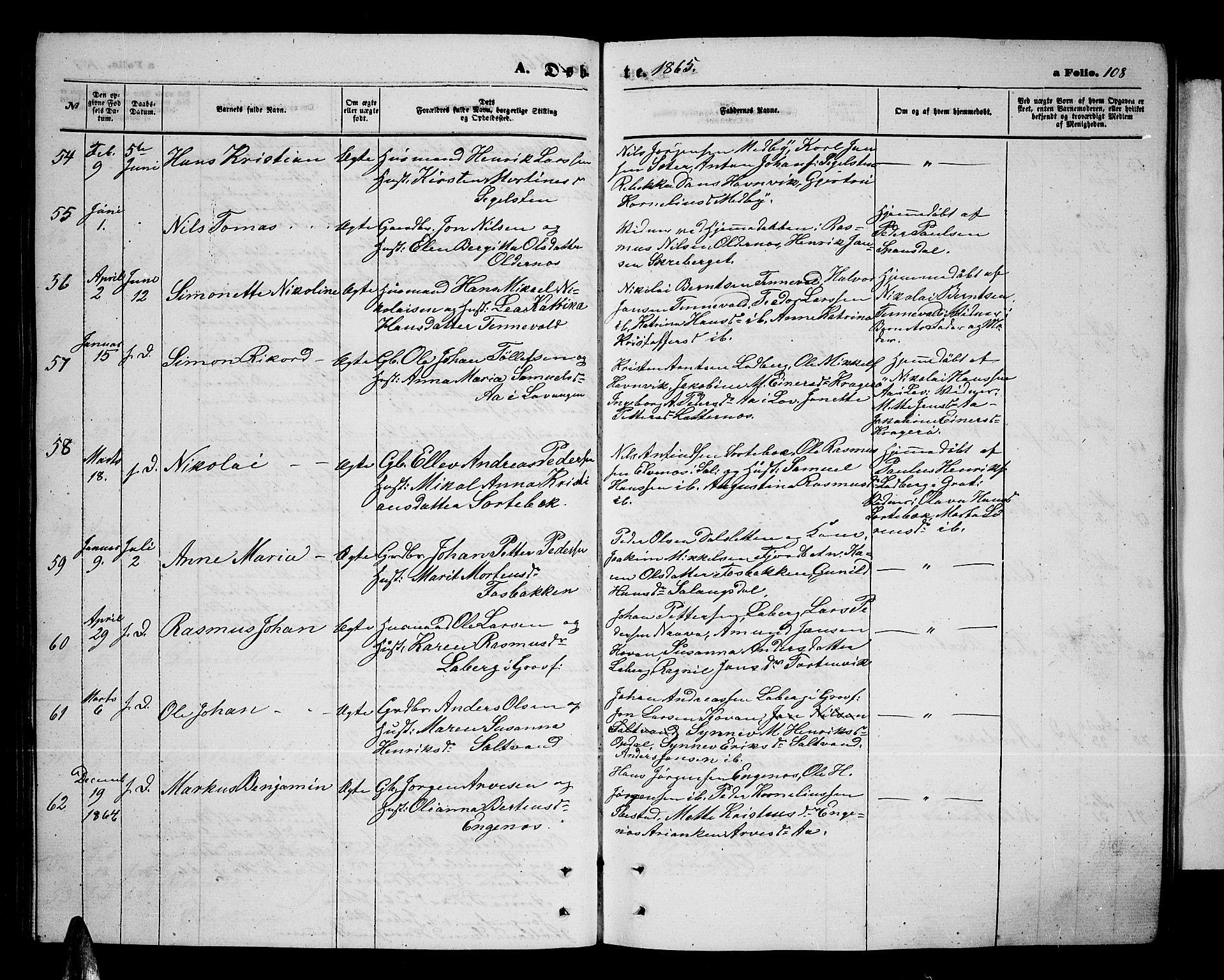 Ibestad sokneprestembete, AV/SATØ-S-0077/H/Ha/Hab/L0005klokker: Klokkerbok nr. 5, 1860-1871, s. 108