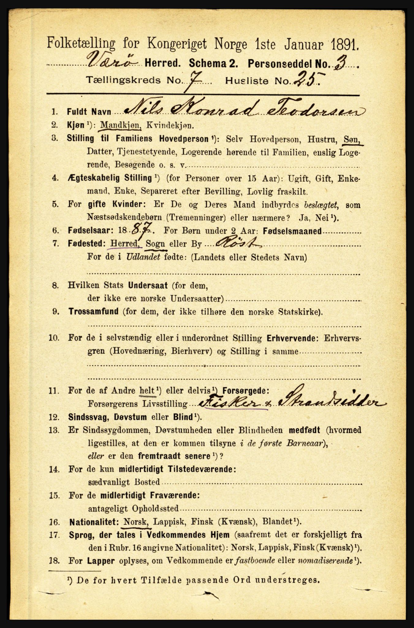 RA, Folketelling 1891 for 1857 Værøy herred, 1891, s. 913