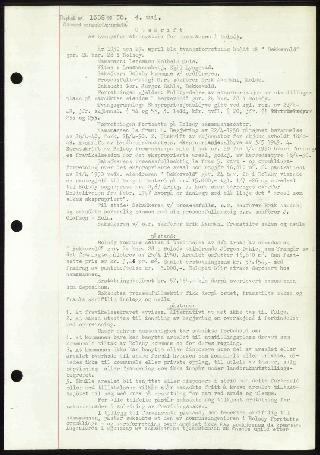 Romsdal sorenskriveri, SAT/A-4149/1/2/2C: Pantebok nr. A33, 1950-1950, Dagboknr: 1358/1950