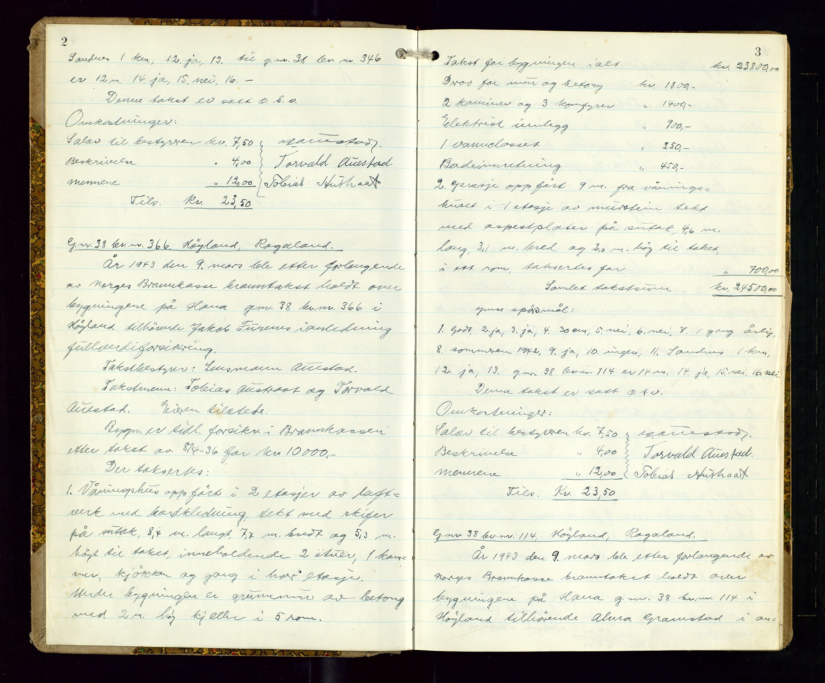 Høyland/Sandnes lensmannskontor, AV/SAST-A-100166/Goa/L0008: "Branntakstprotokoll", 1943-1944, s. 2-3