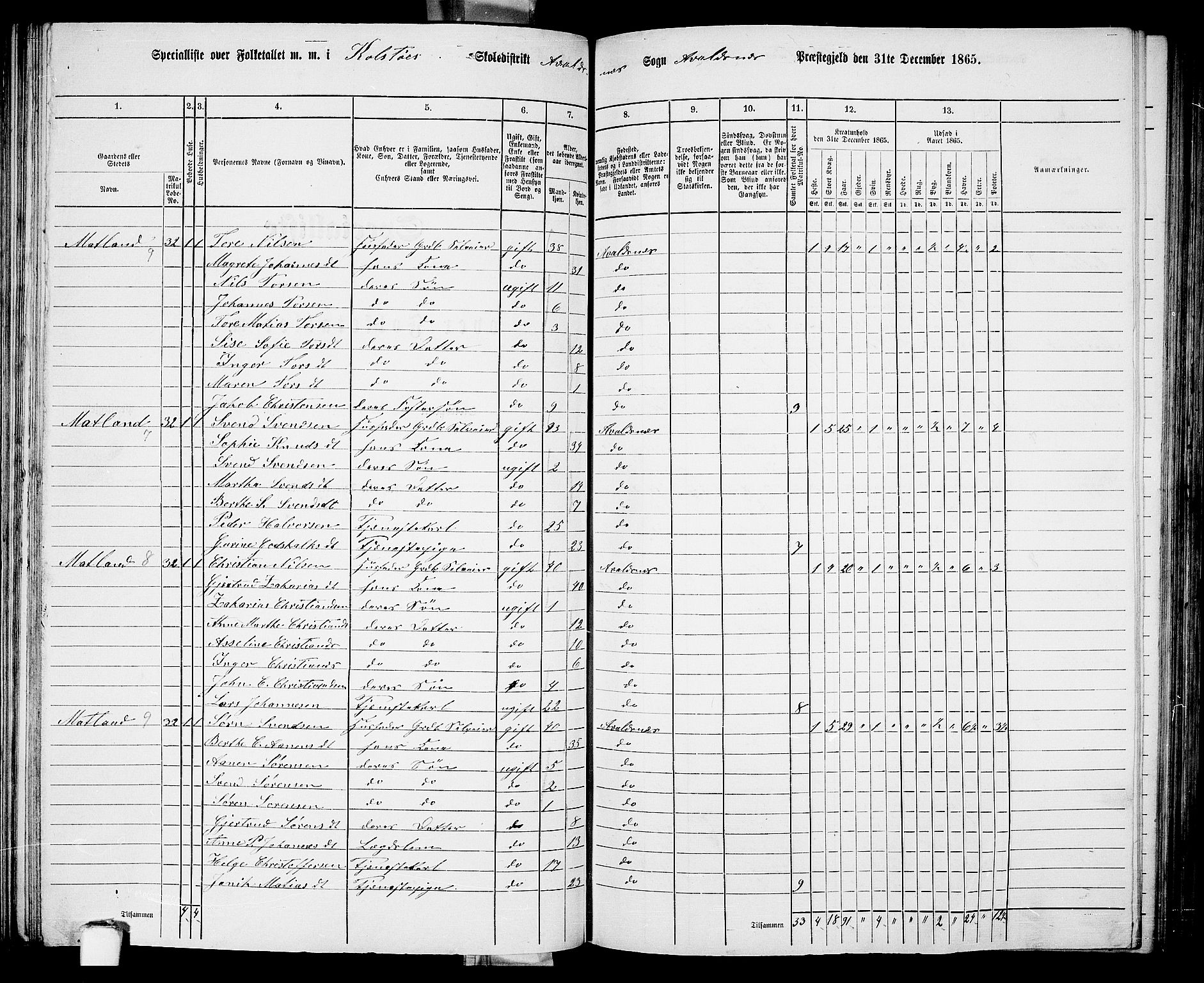 RA, Folketelling 1865 for 1147P Avaldsnes prestegjeld, 1865, s. 122