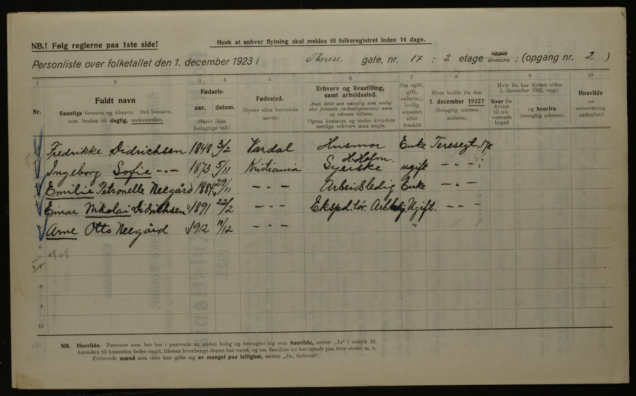 OBA, Kommunal folketelling 1.12.1923 for Kristiania, 1923, s. 119559