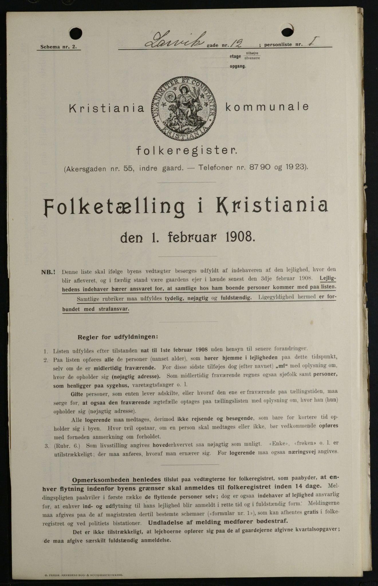 OBA, Kommunal folketelling 1.2.1908 for Kristiania kjøpstad, 1908, s. 51316