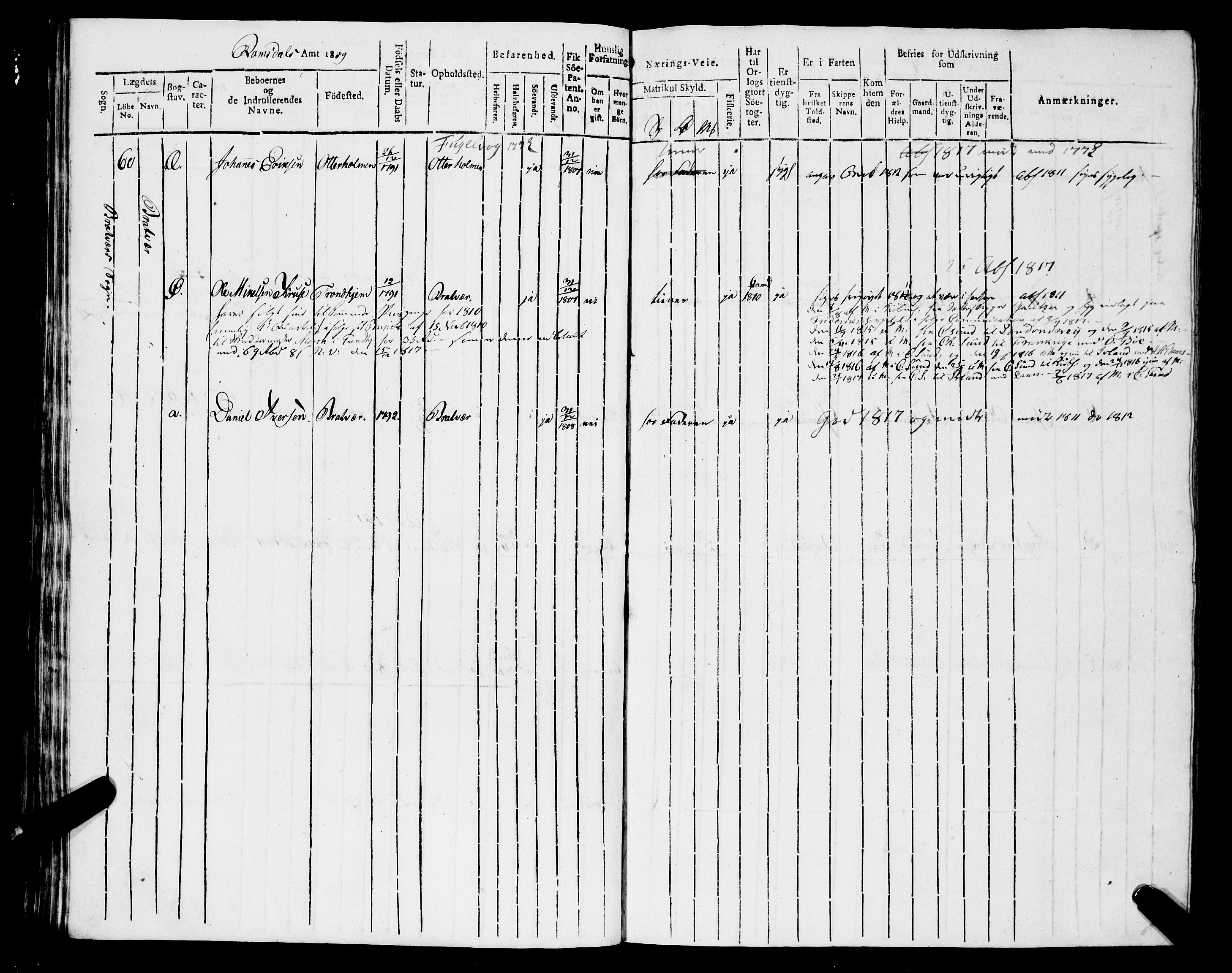 Sjøinnrulleringen - Trondhjemske distrikt, AV/SAT-A-5121/01/L0327/0001: -- / Hovedrulle, for Romsdals amt, Nordmøre fogeri, 1809