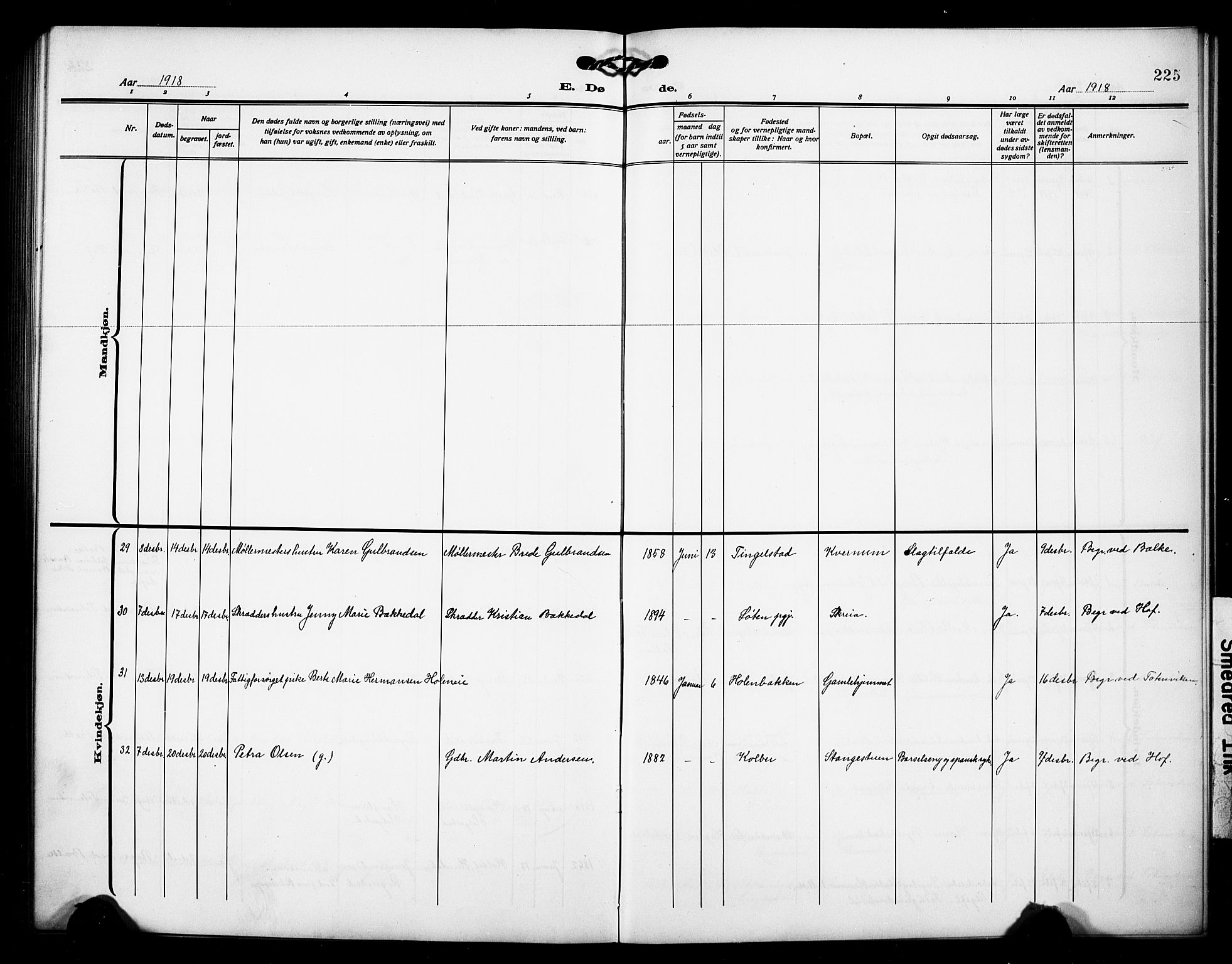 Østre Toten prestekontor, AV/SAH-PREST-104/H/Ha/Hab/L0008: Klokkerbok nr. 8, 1913-1929, s. 225