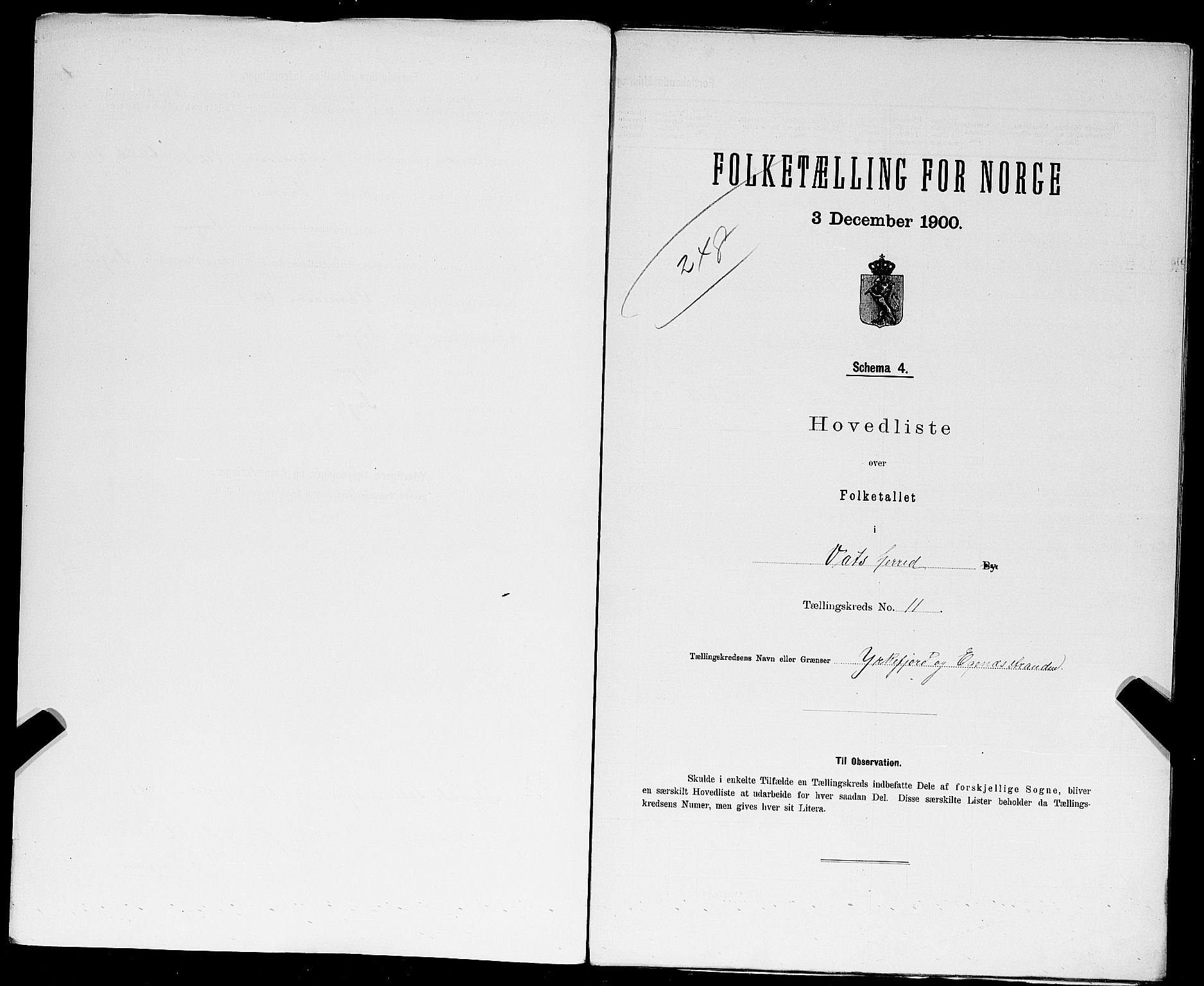 SAST, Folketelling 1900 for 1155 Vats herred, 1900, s. 11