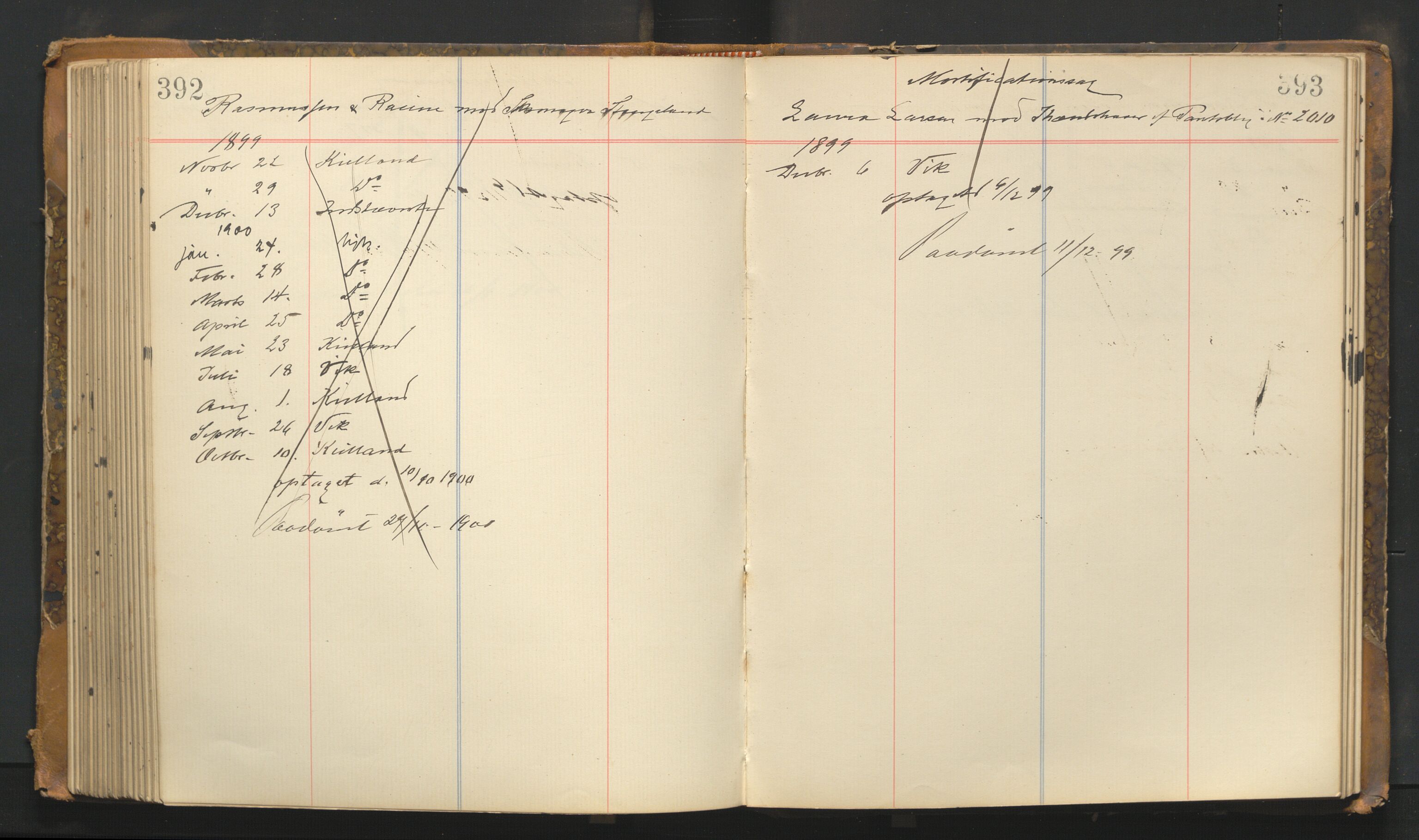 Stavanger byfogd, AV/SAST-A-101408/001/3/32/32A/L0002: Saksliste for Stavanger byting, 1894-1900, s. 392-393