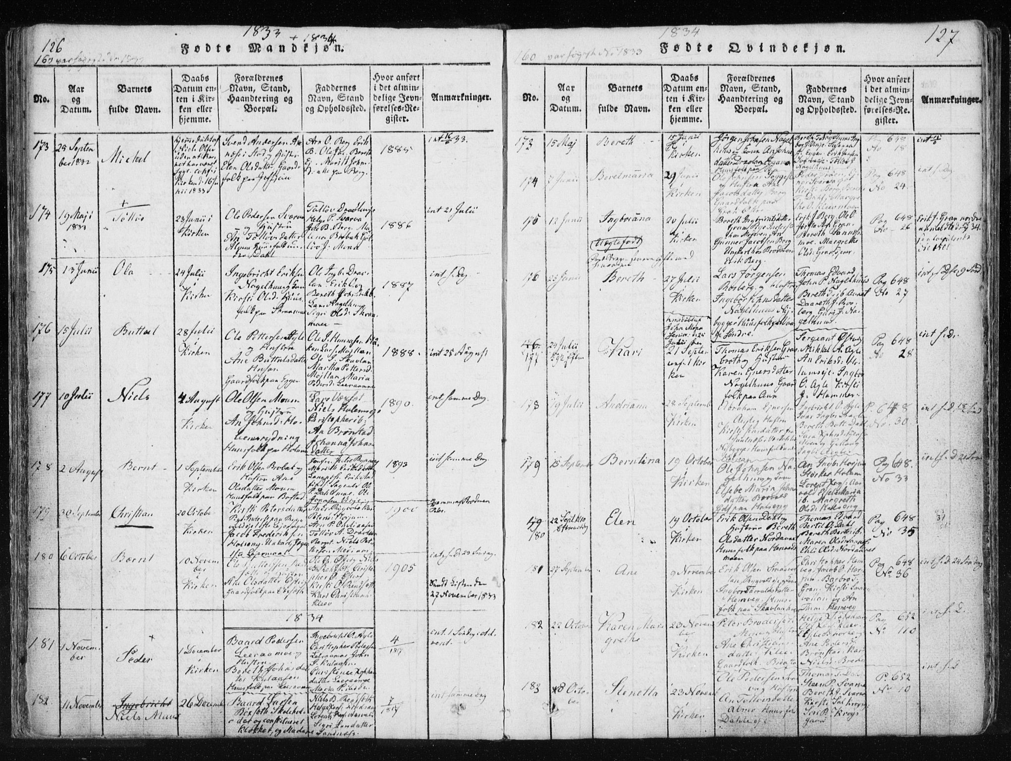 Ministerialprotokoller, klokkerbøker og fødselsregistre - Nord-Trøndelag, AV/SAT-A-1458/749/L0469: Ministerialbok nr. 749A03, 1817-1857, s. 126-127