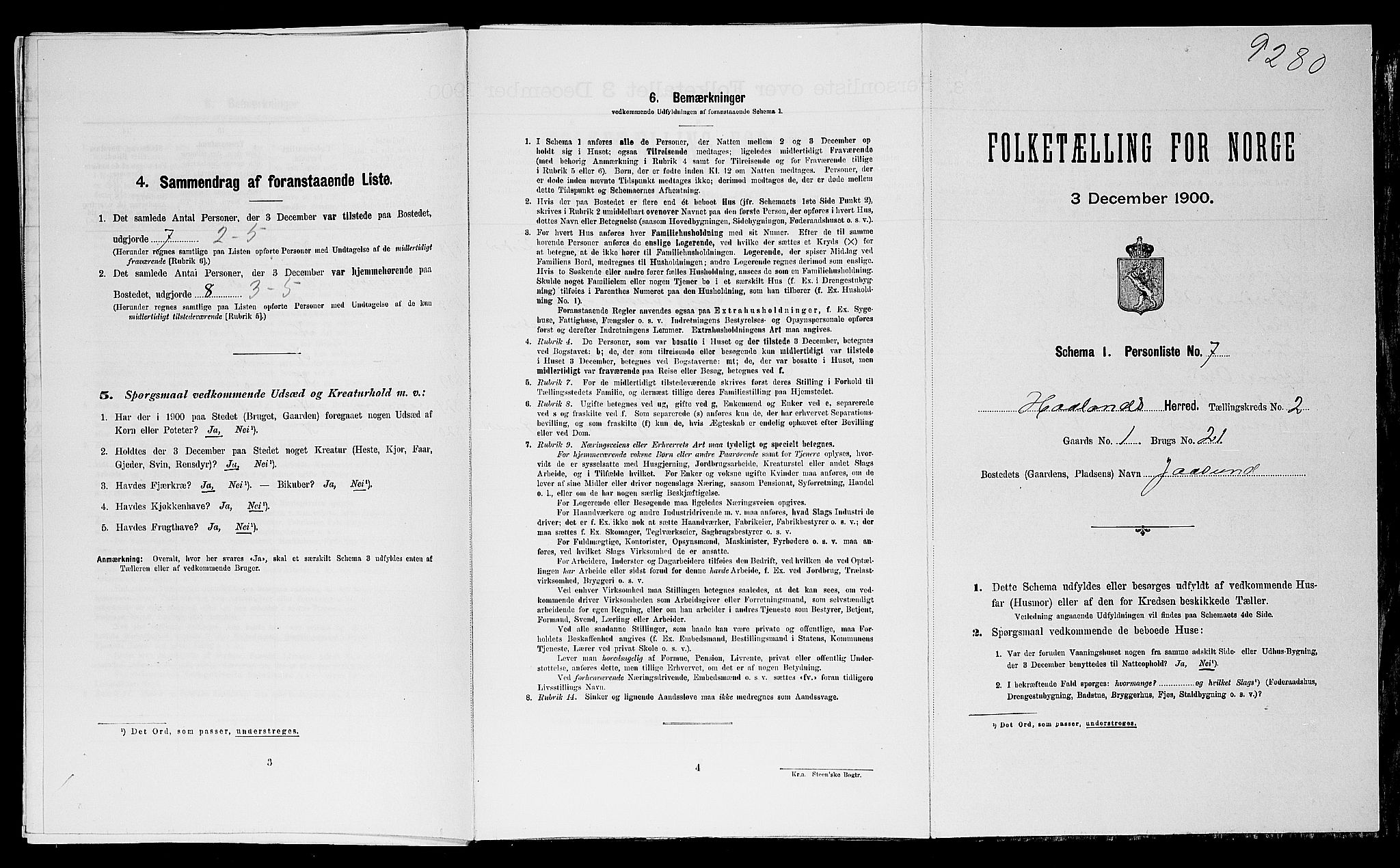 SAST, Folketelling 1900 for 1124 Haaland herred, 1900, s. 382
