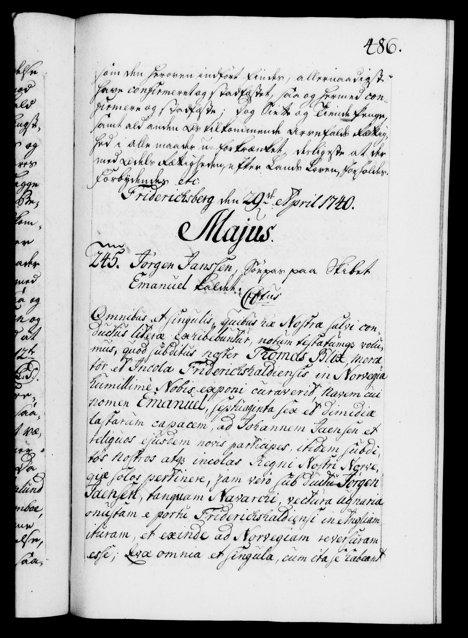 Danske Kanselli 1572-1799, RA/EA-3023/F/Fc/Fca/Fcaa/L0031: Norske registre, 1739-1740, s. 486a