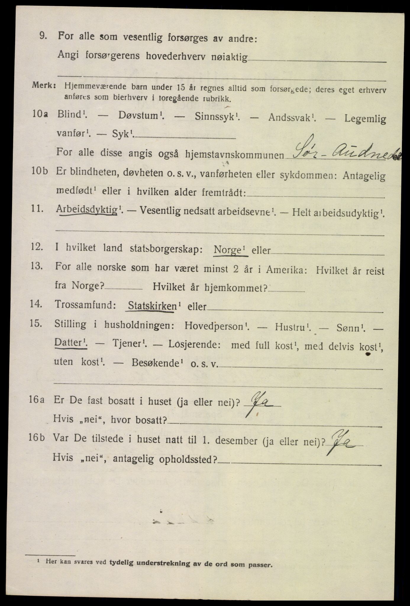 SAK, Folketelling 1920 for 1029 Sør-Audnedal herred, 1920, s. 2624