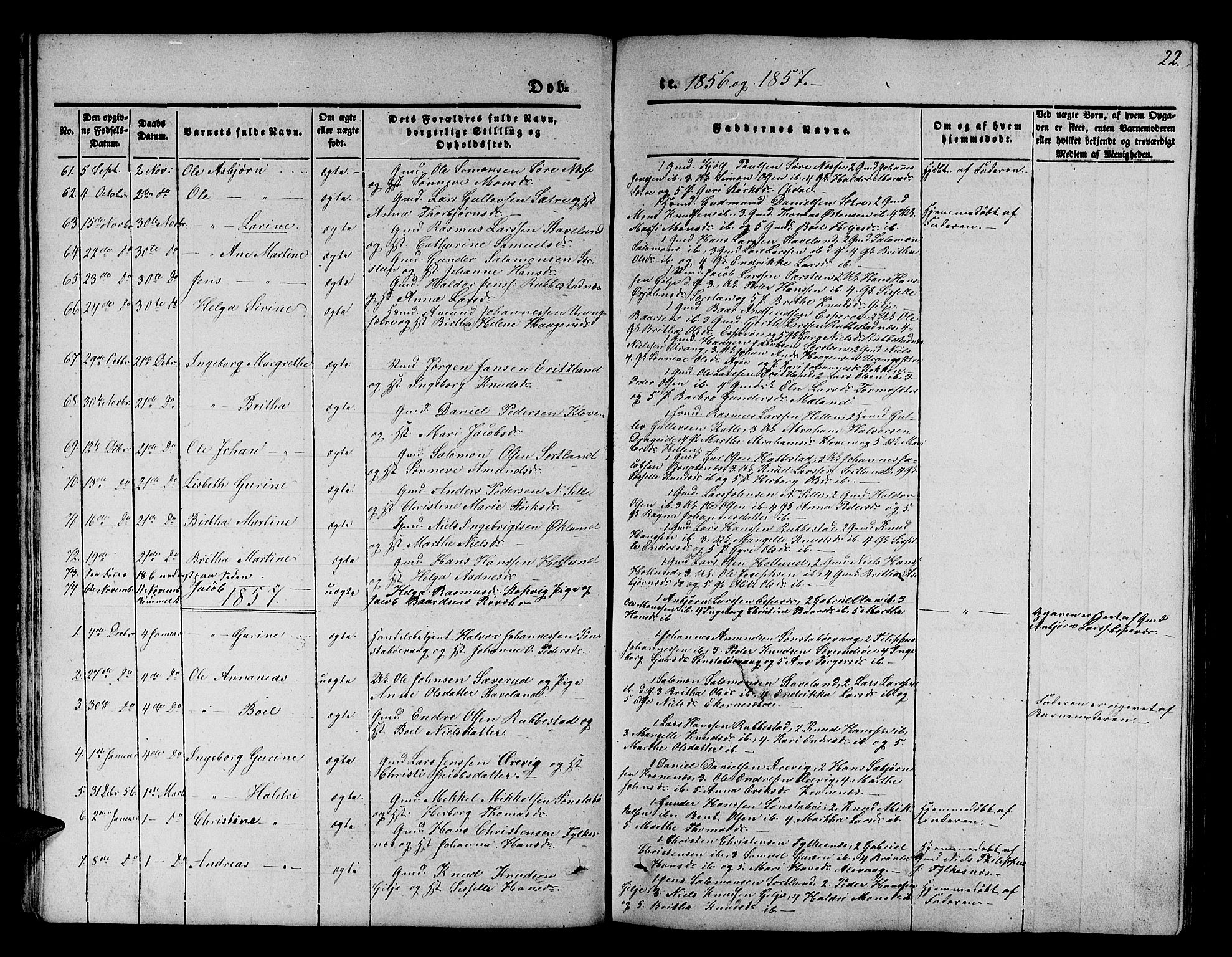 Finnås sokneprestembete, AV/SAB-A-99925/H/Ha/Hab/Habb/L0001: Klokkerbok nr. B 1, 1851-1870, s. 22