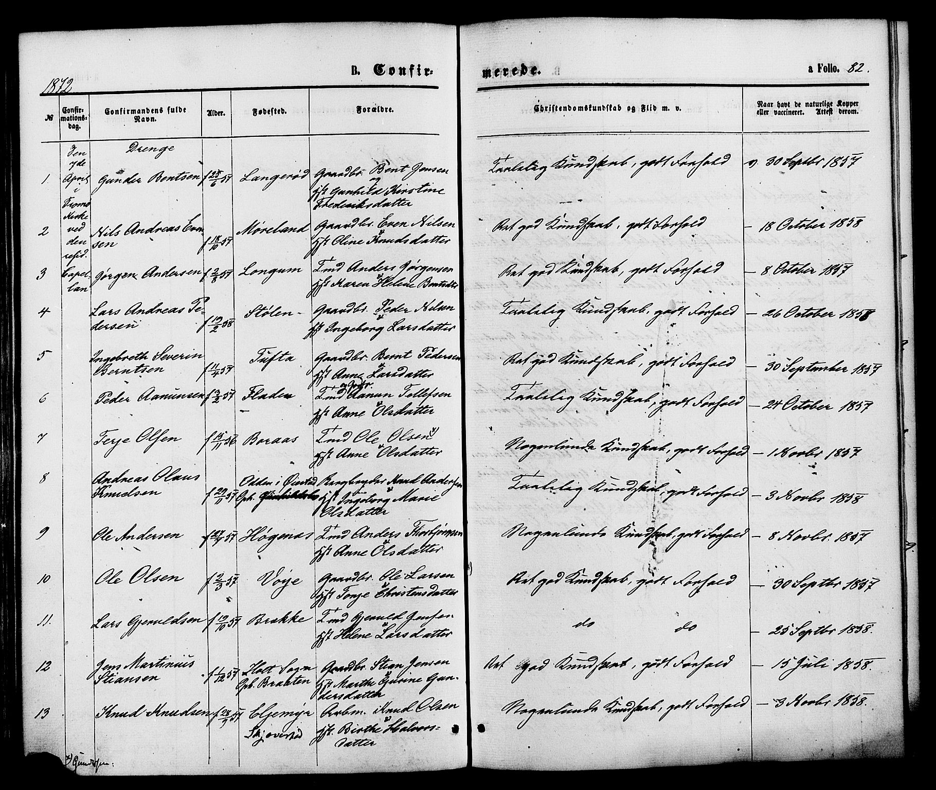 Austre Moland sokneprestkontor, SAK/1111-0001/F/Fa/Faa/L0009: Ministerialbok nr. A 9, 1869-1879, s. 82